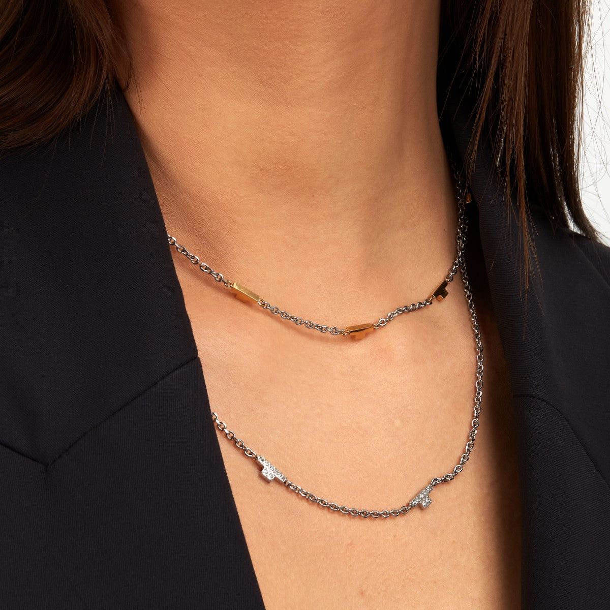 Naszyjnik stalowy z cyrkoniami - Trussardi T-Logo