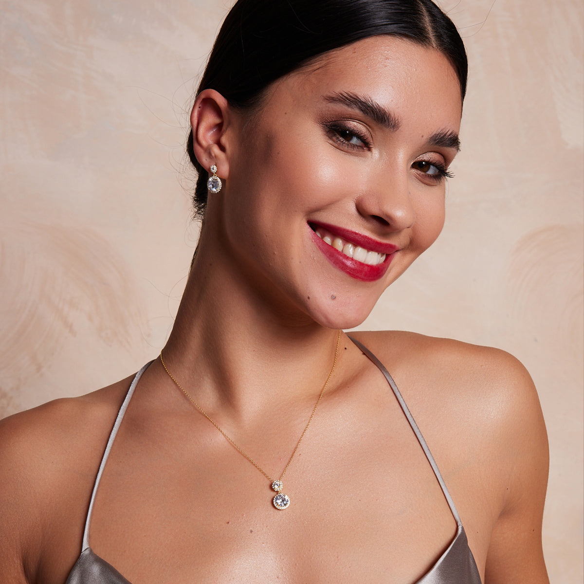 Naszyjnik srebrny pozłacany z cyrkoniami