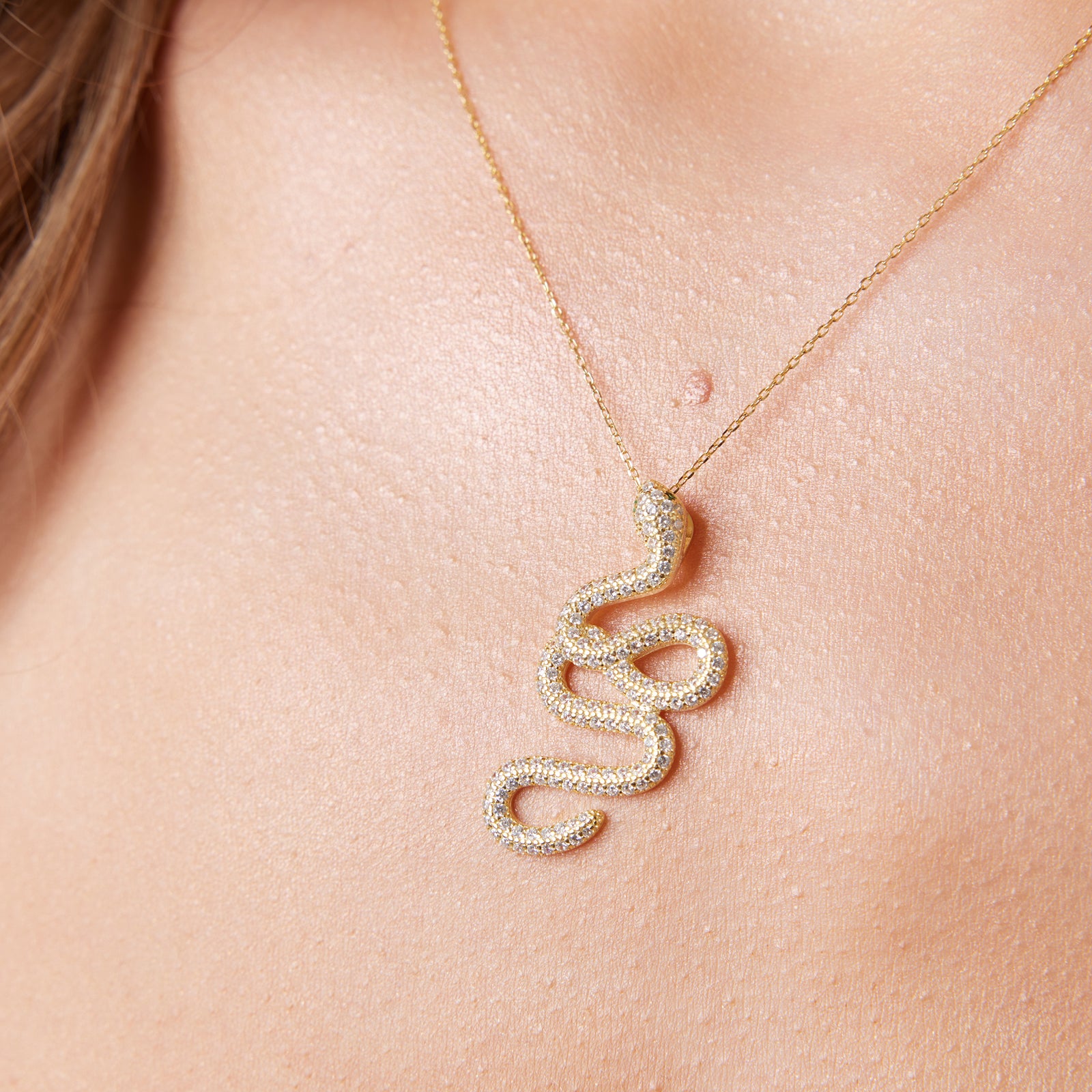 Naszyjnik srebrny pozłacany z cyrkoniami - żmija - Evento - Verona