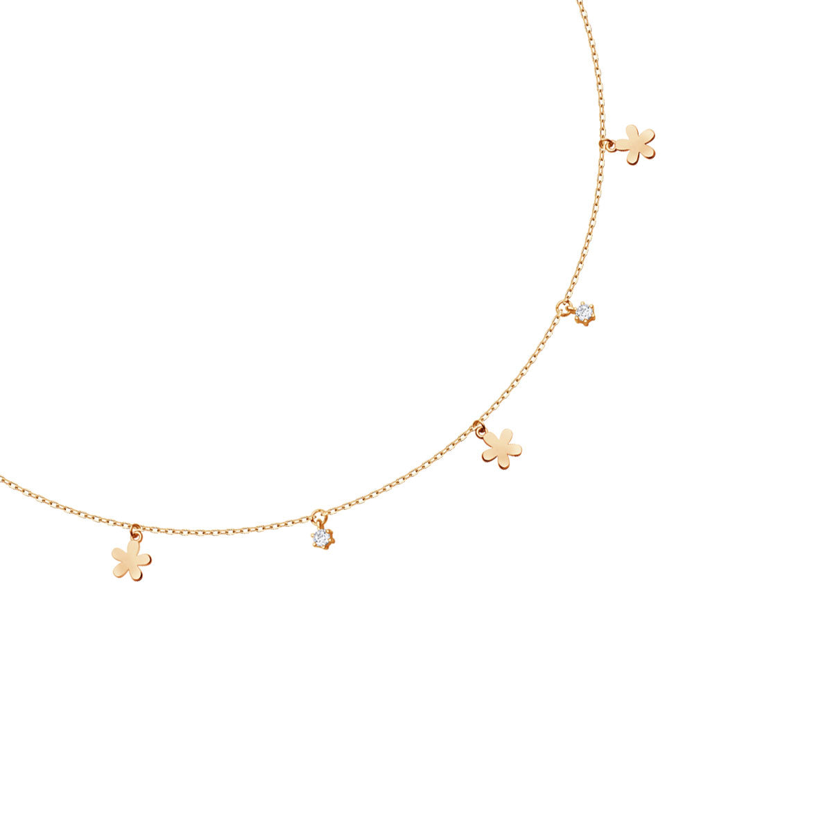 Naszyjnik srebrny pozłacany z cyrkoniami - kwiaty