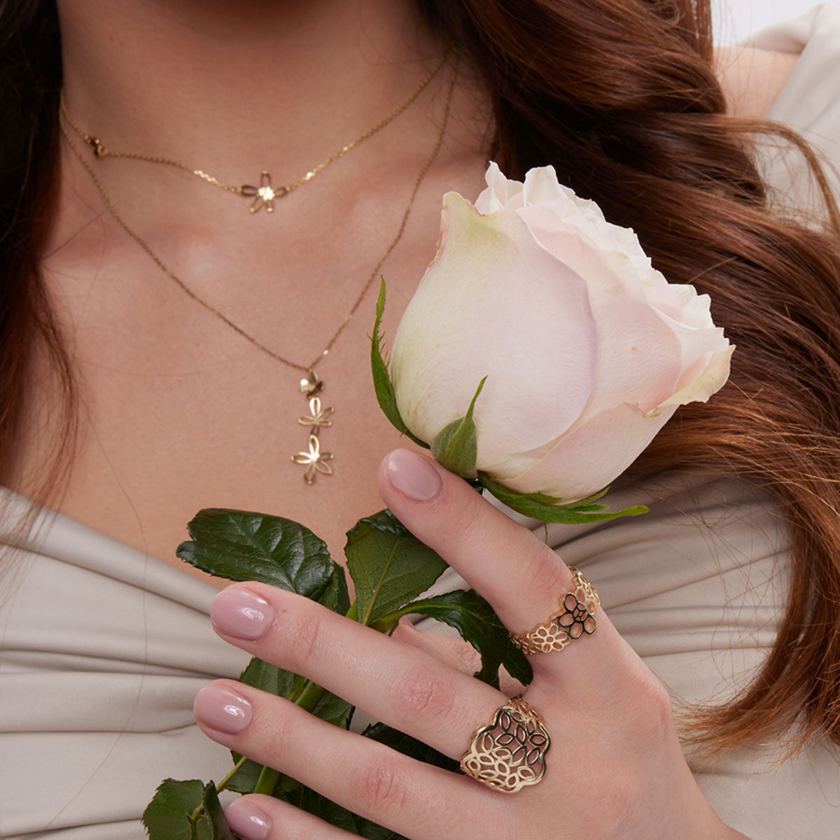 Naszyjnik srebrny pozłacany - kwiaty - Natura