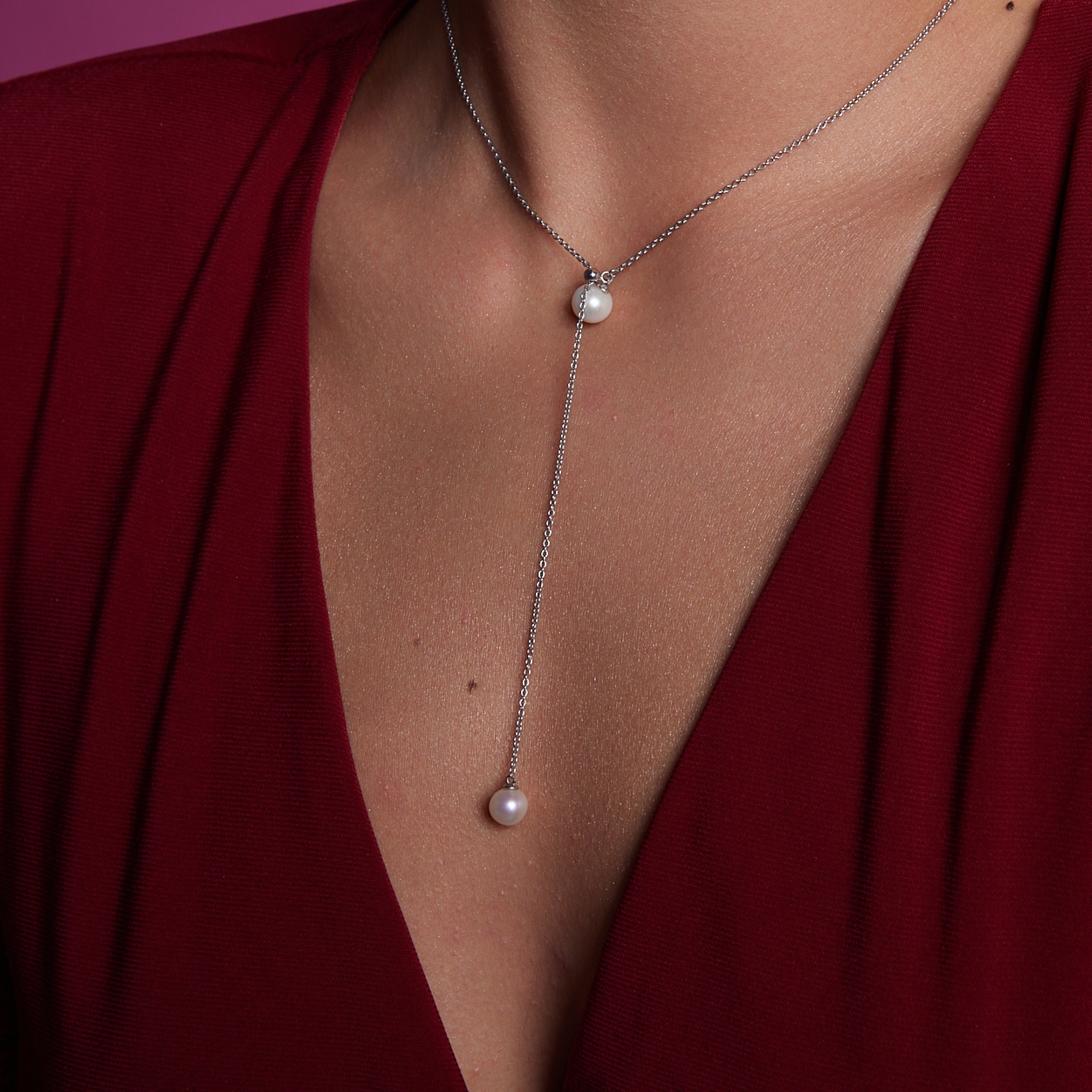 Naszyjnik srebrny krawatka z perłami - Verona