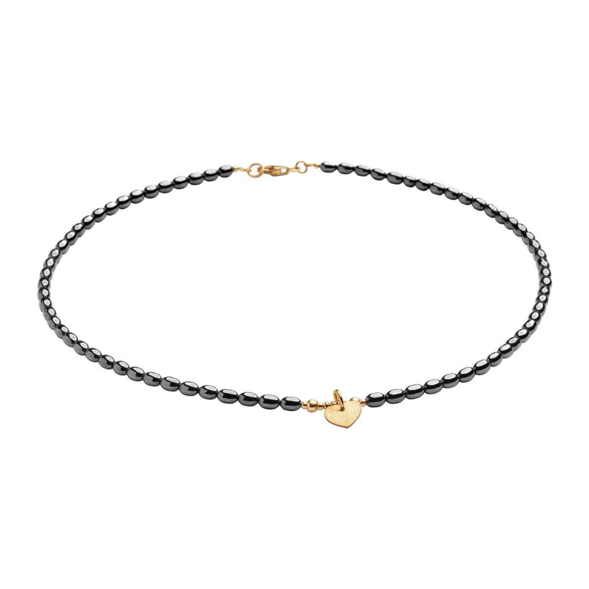 Naszyjnik srebrny pozłacany z hematytem - serce - Grafito