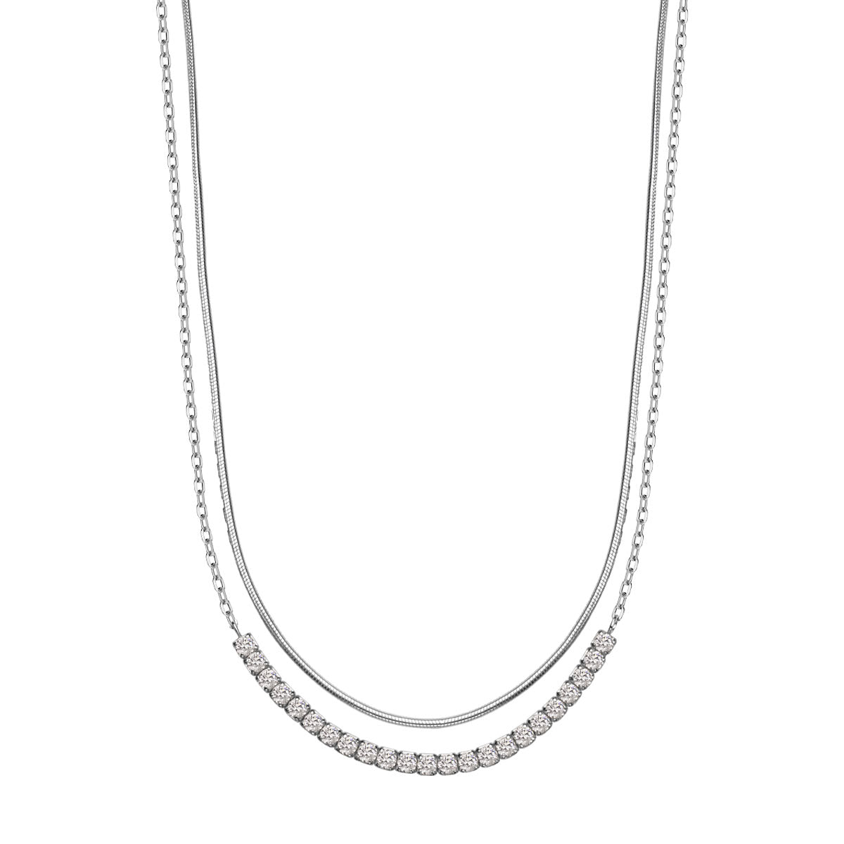 Naszyjnik srebrny kaskadowy z cyrkoniami - żmijka