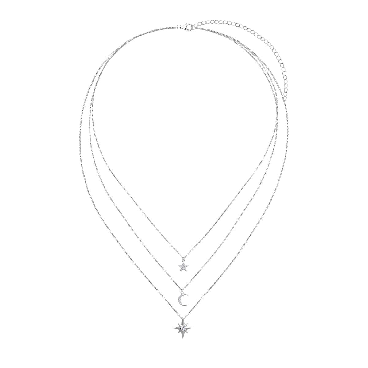 Naszyjnik srebrny kaskadowy z cyrkoniami - gwiazdy