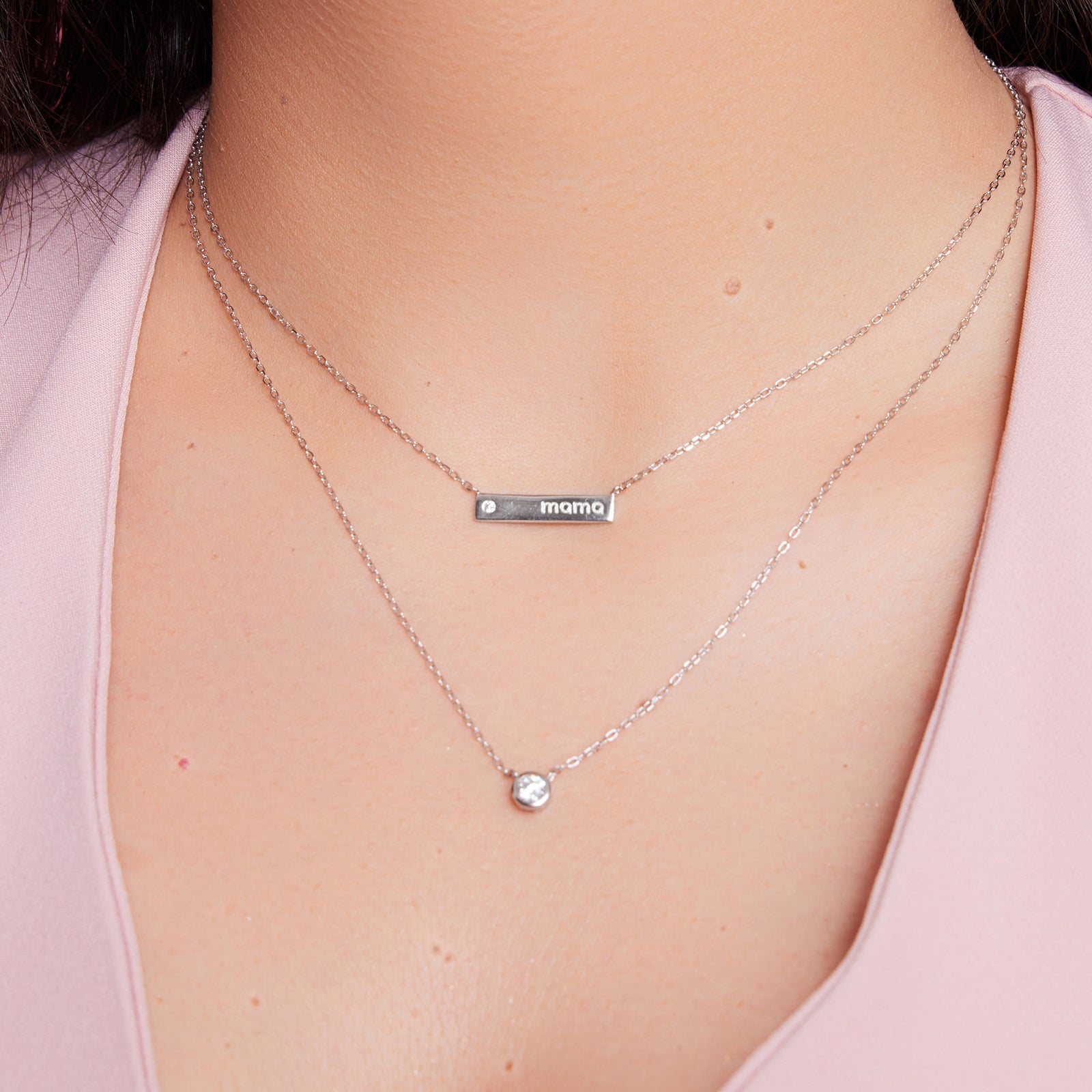 Naszyjnik srebrny kaskadowy z cyrkoniami - mama