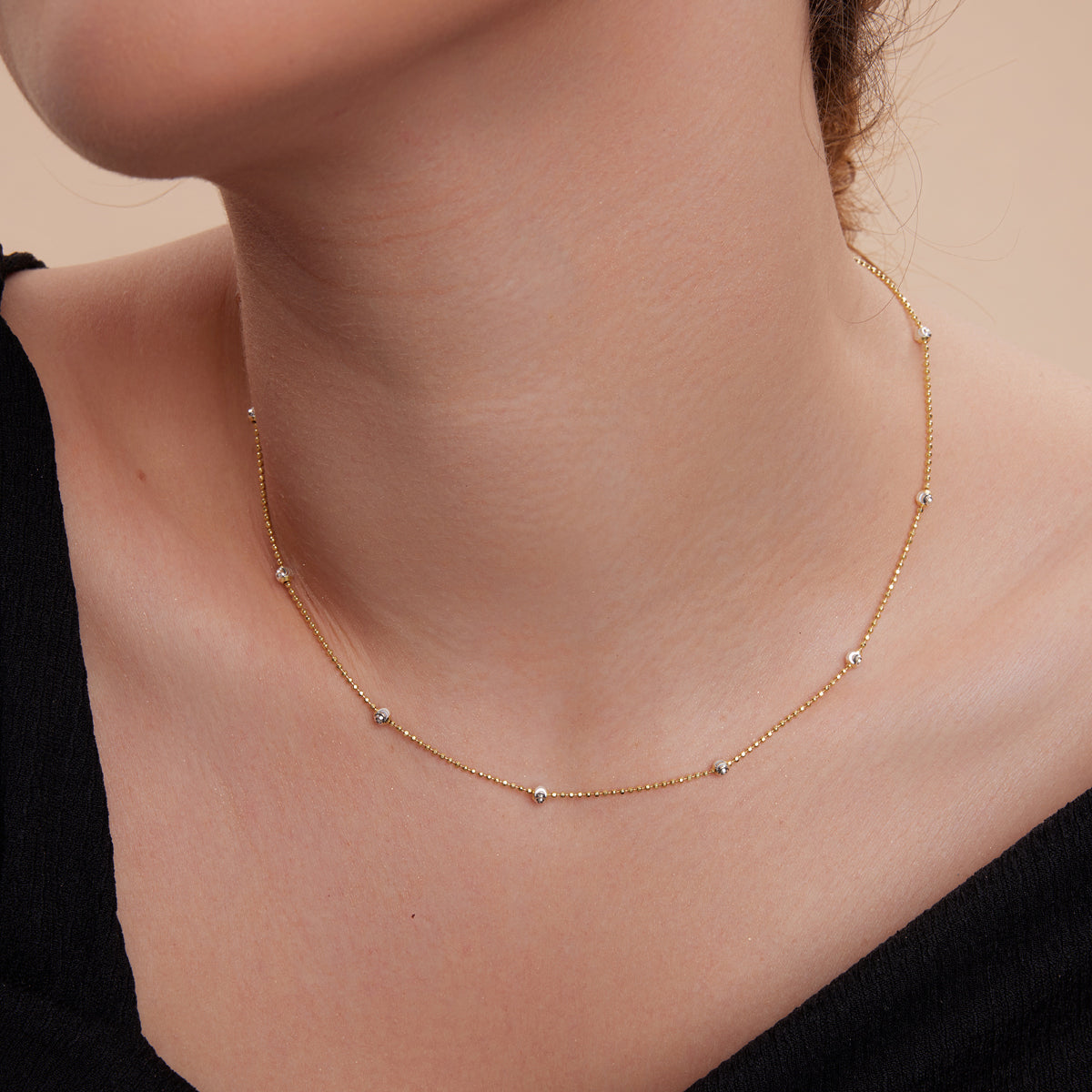 Naszyjnik srebrny pozłacany - kulki - Verona