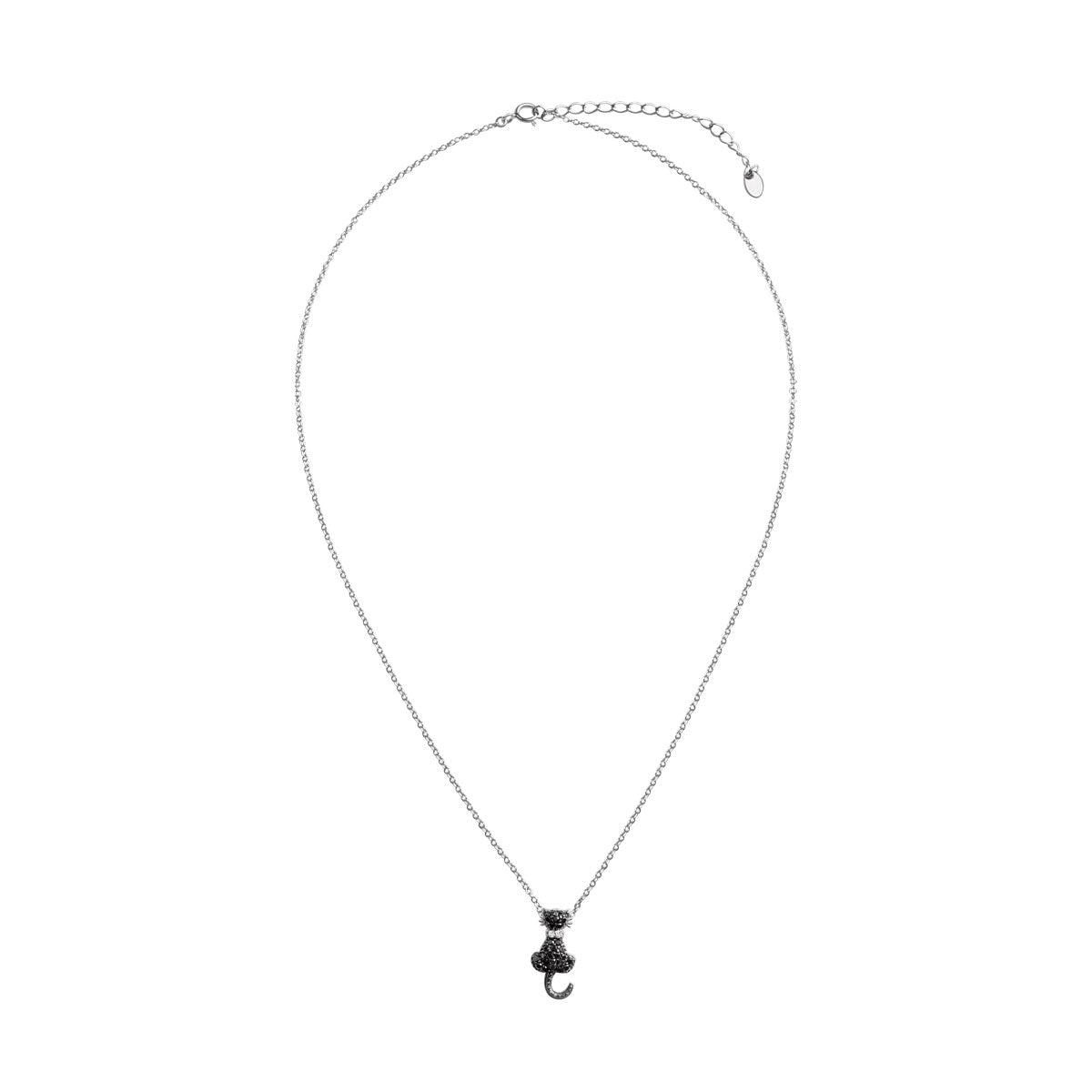 Naszyjnik srebrny z czarnymi cyrkoniami - kot - Bambini
