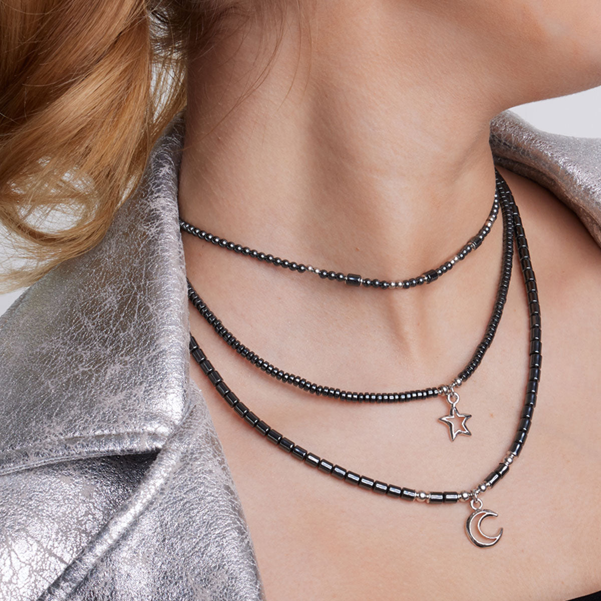 Naszyjnik srebrny z hematytem - Grafito