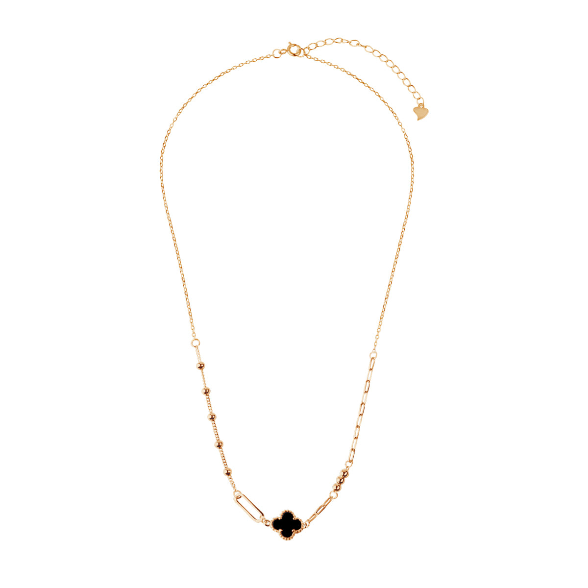 Naszyjnik srebrny pozłacany z czarnym onyksem - koniczyna