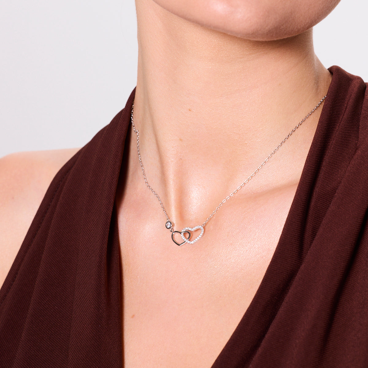 Naszyjnik srebrny z cyrkoniami - serca