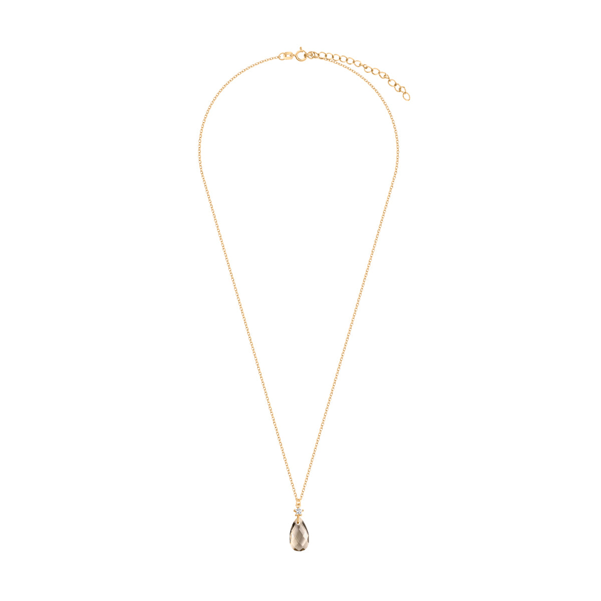 Naszyjnik srebrny pozłacany z brązowym szkłem - łezka