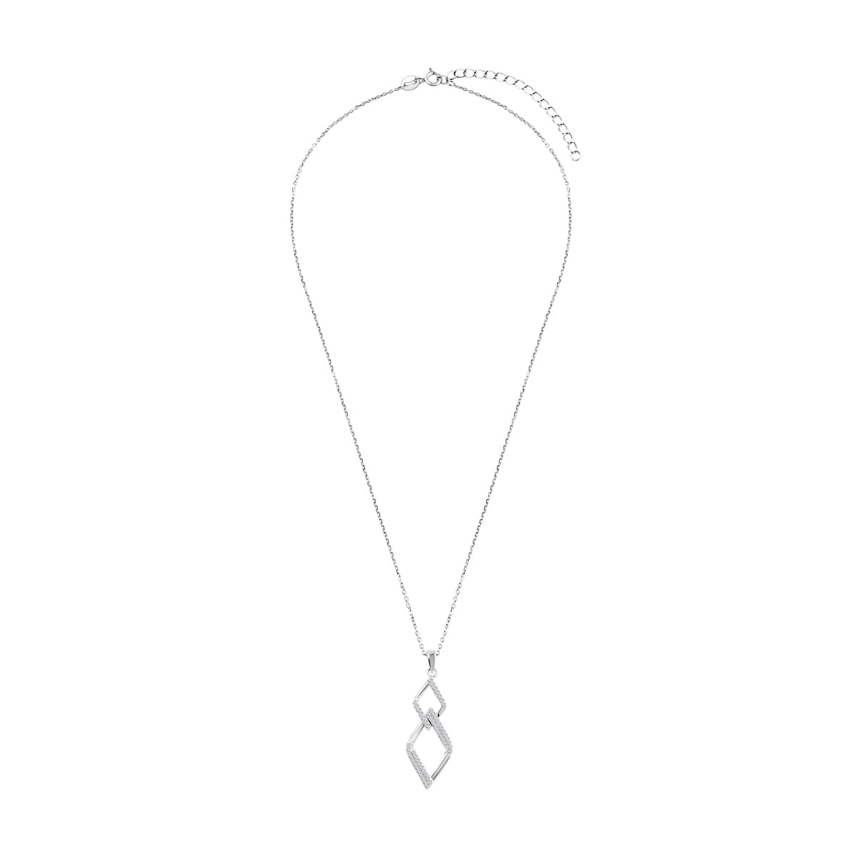 Naszyjnik srebrny z cyrkoniami - romby