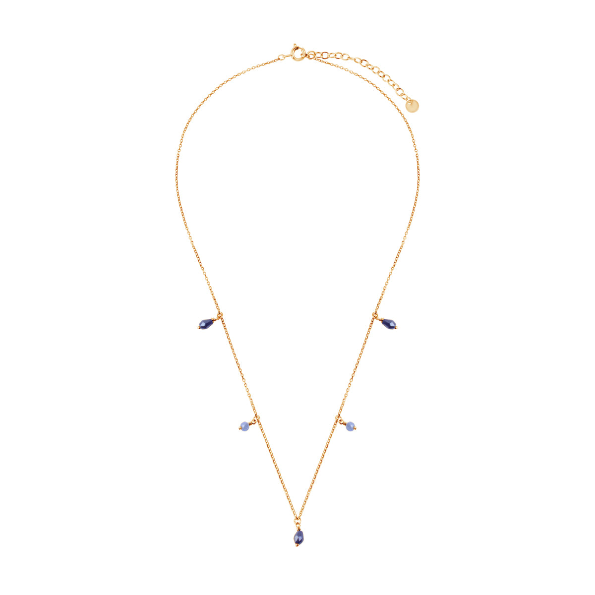 Naszyjnik srebrny pozłacany z niebieskim szkłem