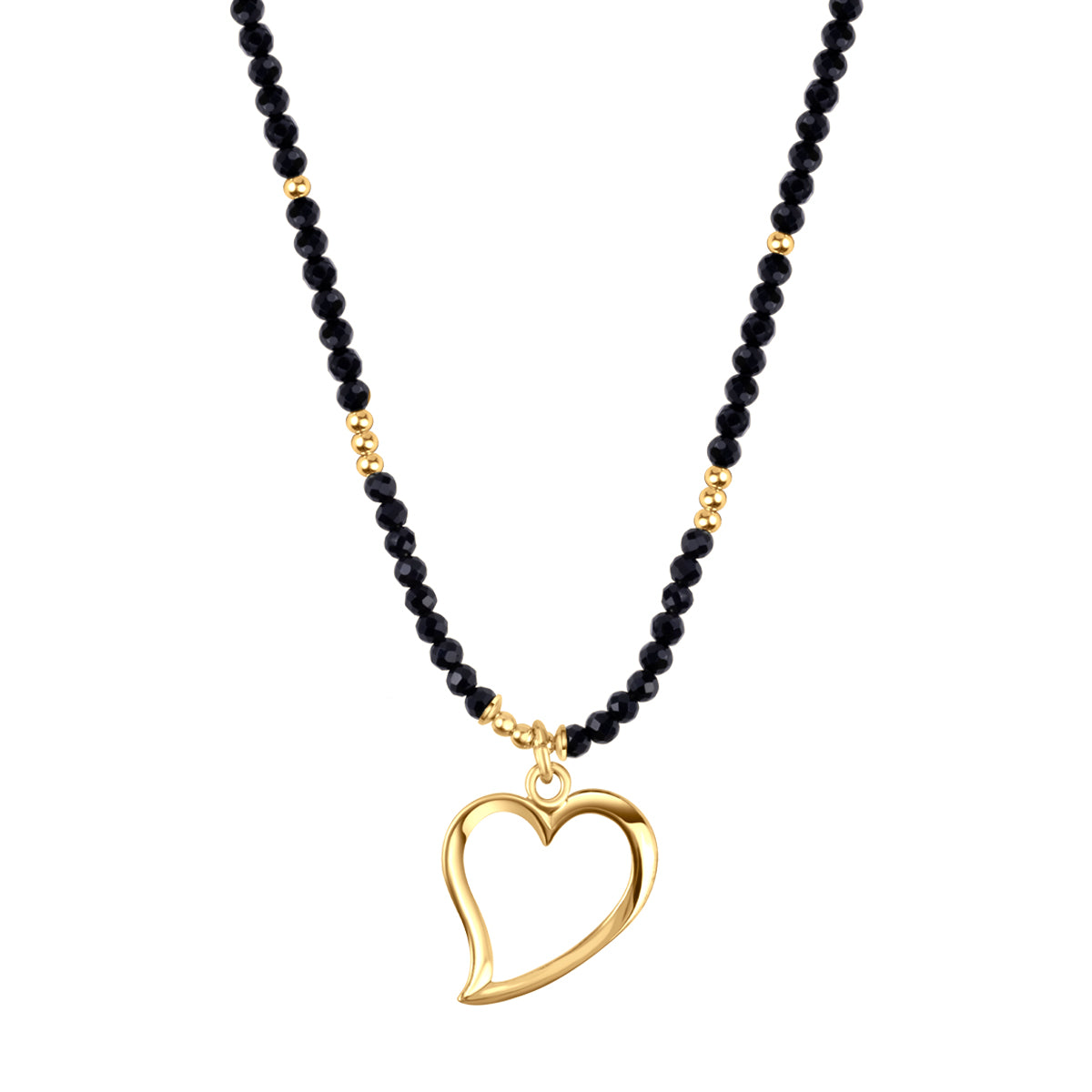 Naszyjnik srebrny pozłacany z onyksem - serce