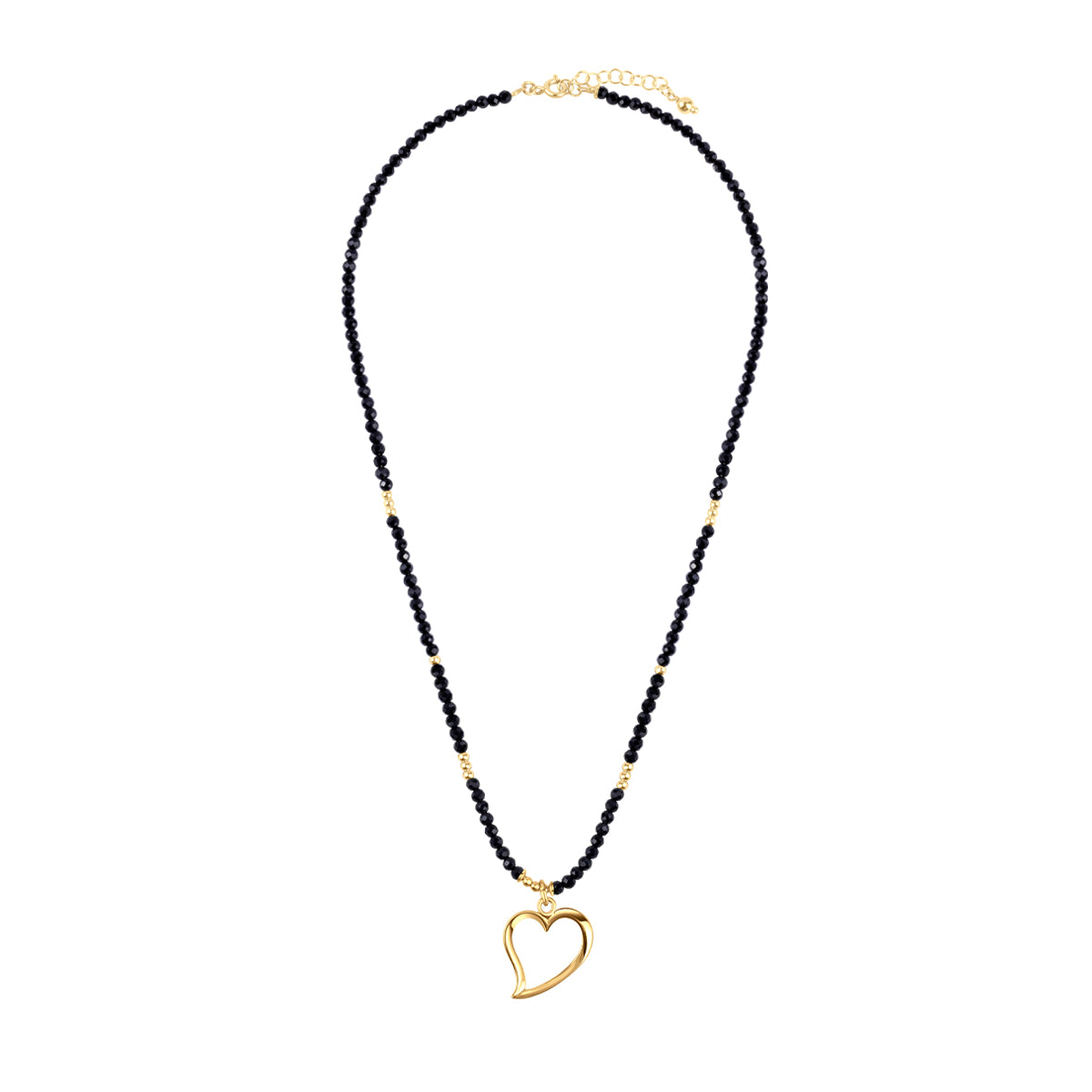 Naszyjnik srebrny pozłacany z onyksem - serce