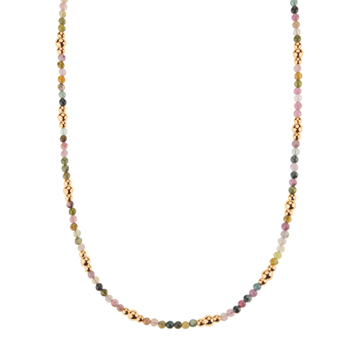 Naszyjnik srebrny pozłacany z kolorowymi turmalinami - kulki