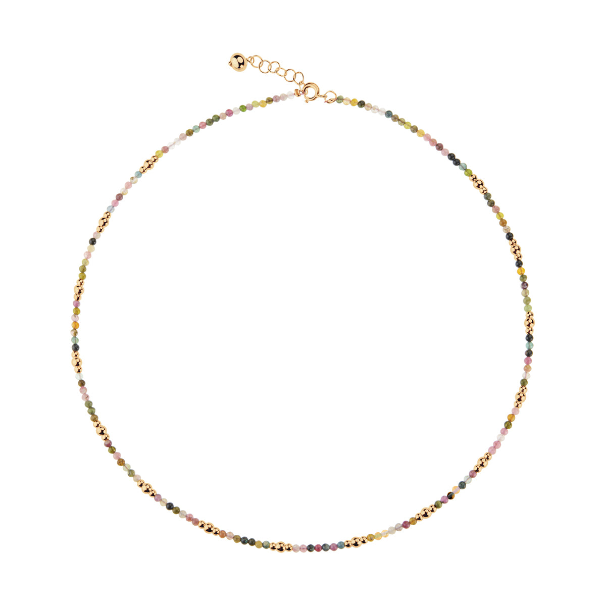 Naszyjnik srebrny pozłacany z kolorowymi turmalinami - kulki