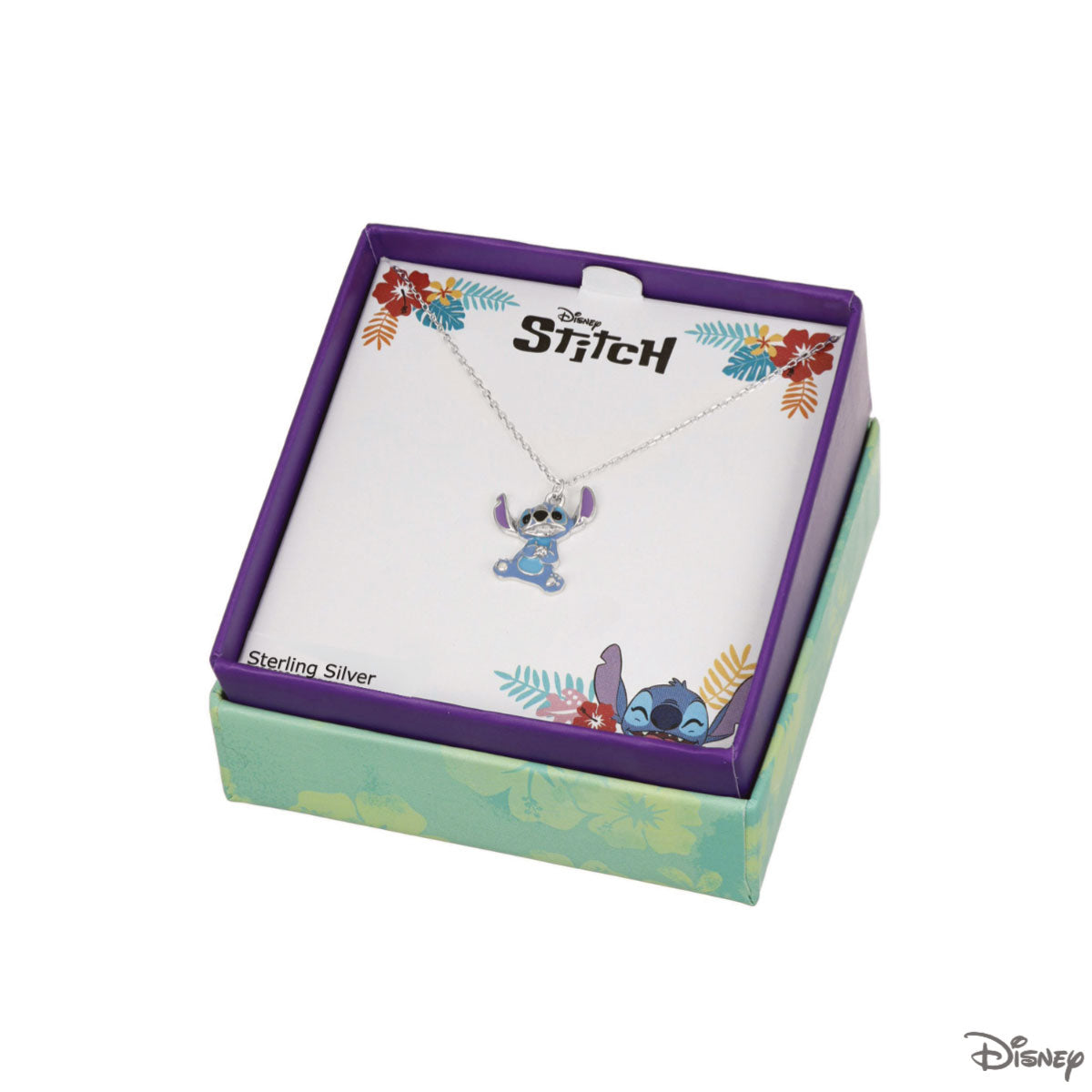 Naszyjnik srebrny z niebieską emalią - Stitch - Disney