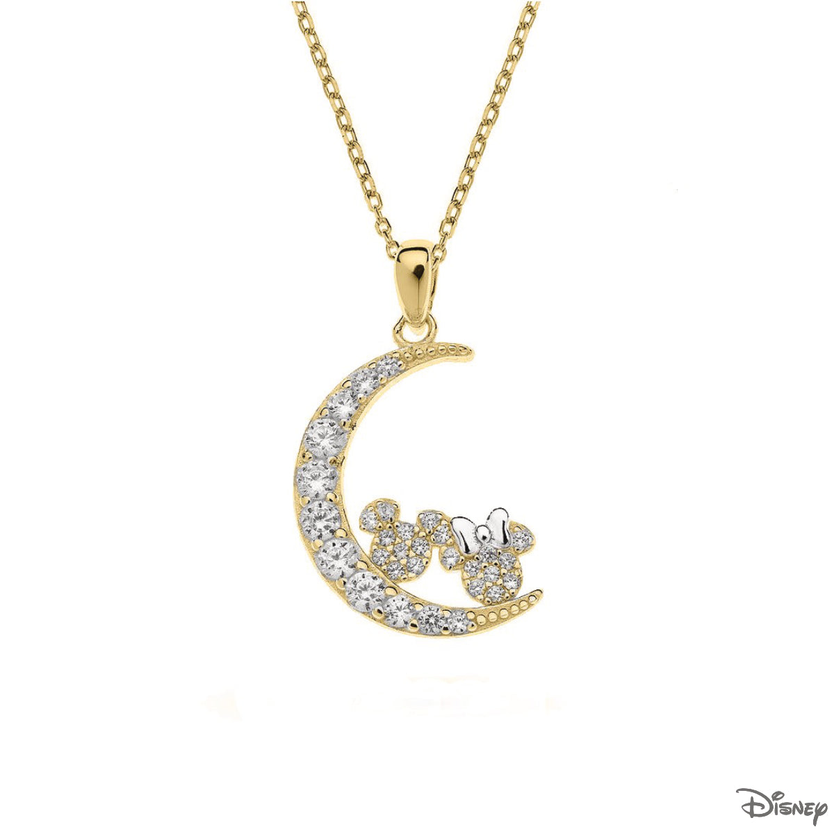 Naszyjnik srebrny pozłacany z cyrkoniami - księżyc - Minnie - Mickey - Disney