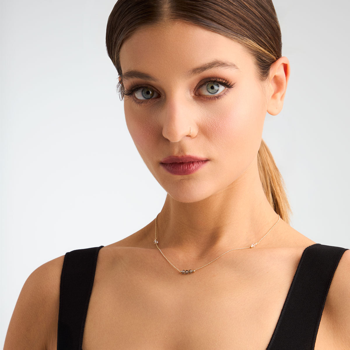 Naszyjnik złoty z cyrkoniami - kulki