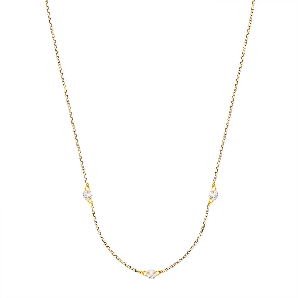Naszyjnik złoty z bezbarwnymi cyrkoniami - kulki