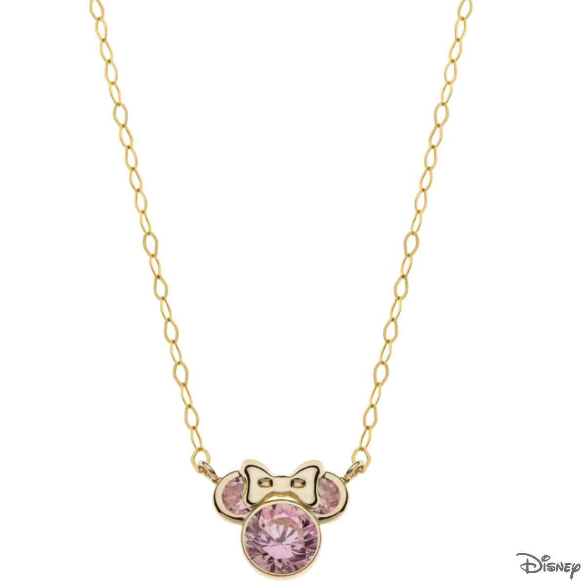 Naszyjnik złoty z różowymi cyrkoniami - kokardki - Myszka Minnie - Disney