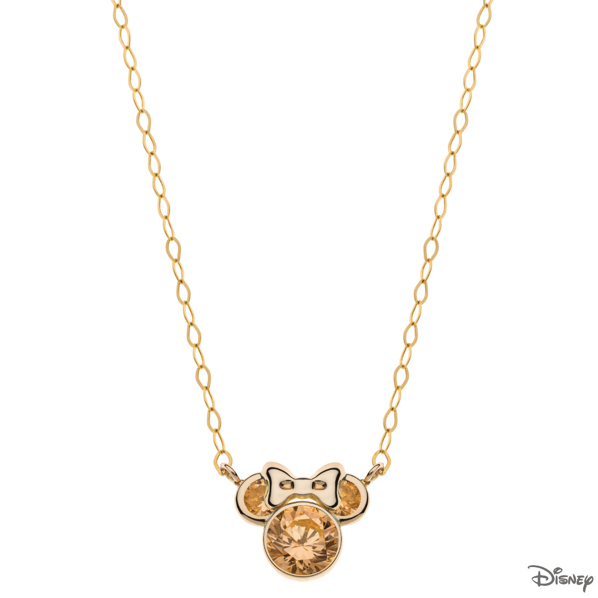 Naszyjnik złoty z żółtymi cyrkoniami - kokardka - Myszka Minnie - Disney