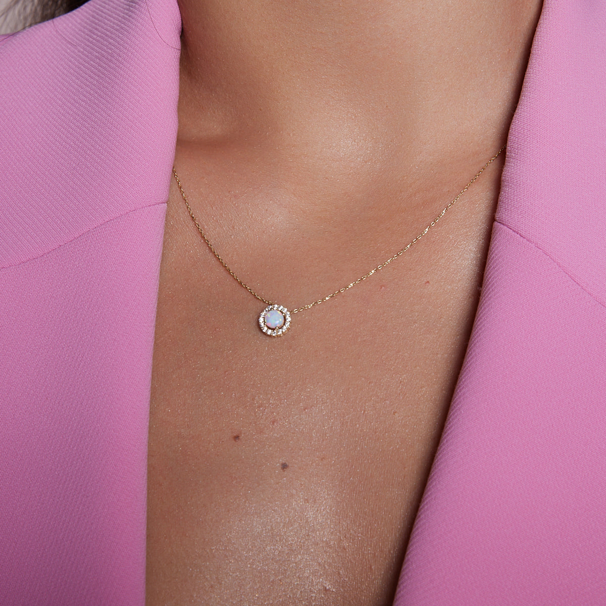 Naszyjnik złoty z opalitem i cyrkoniami