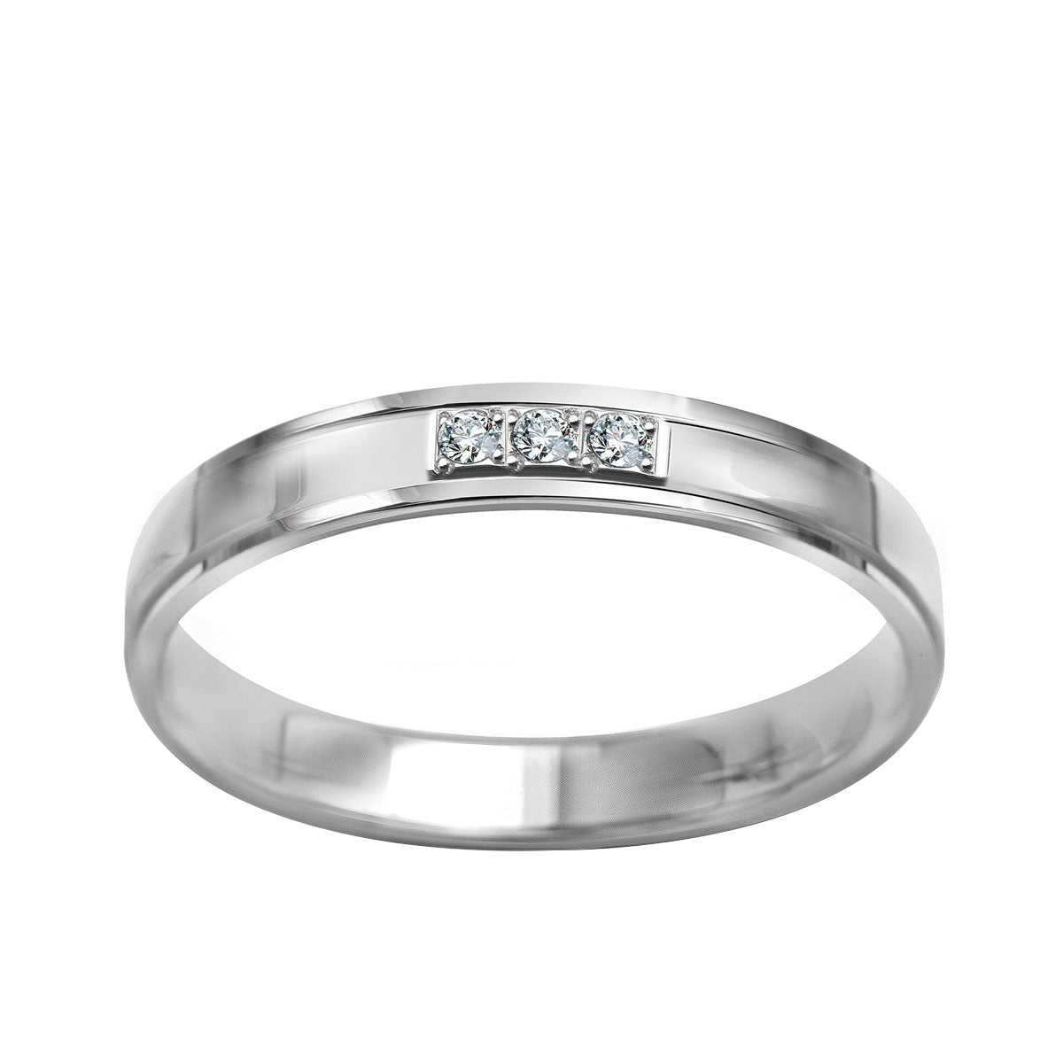 Obrączka ślubna z białego złota z diamentami - 585 - polerowana - 2,5 mm