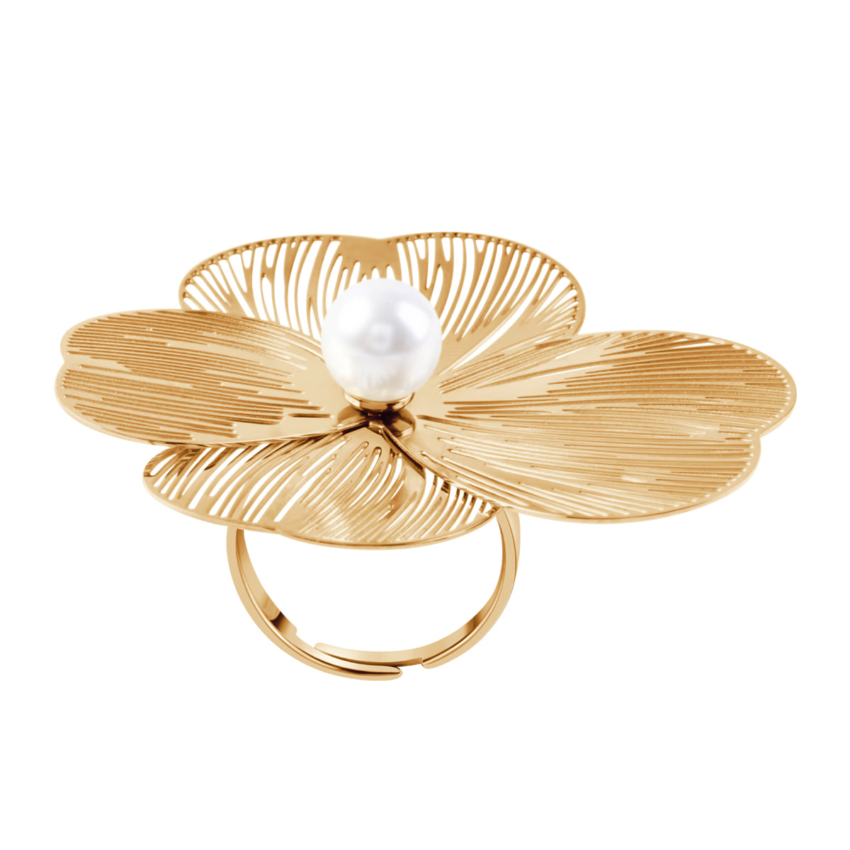 Pierścionek stalowy z imitacją pereł - kwiat - Moderno