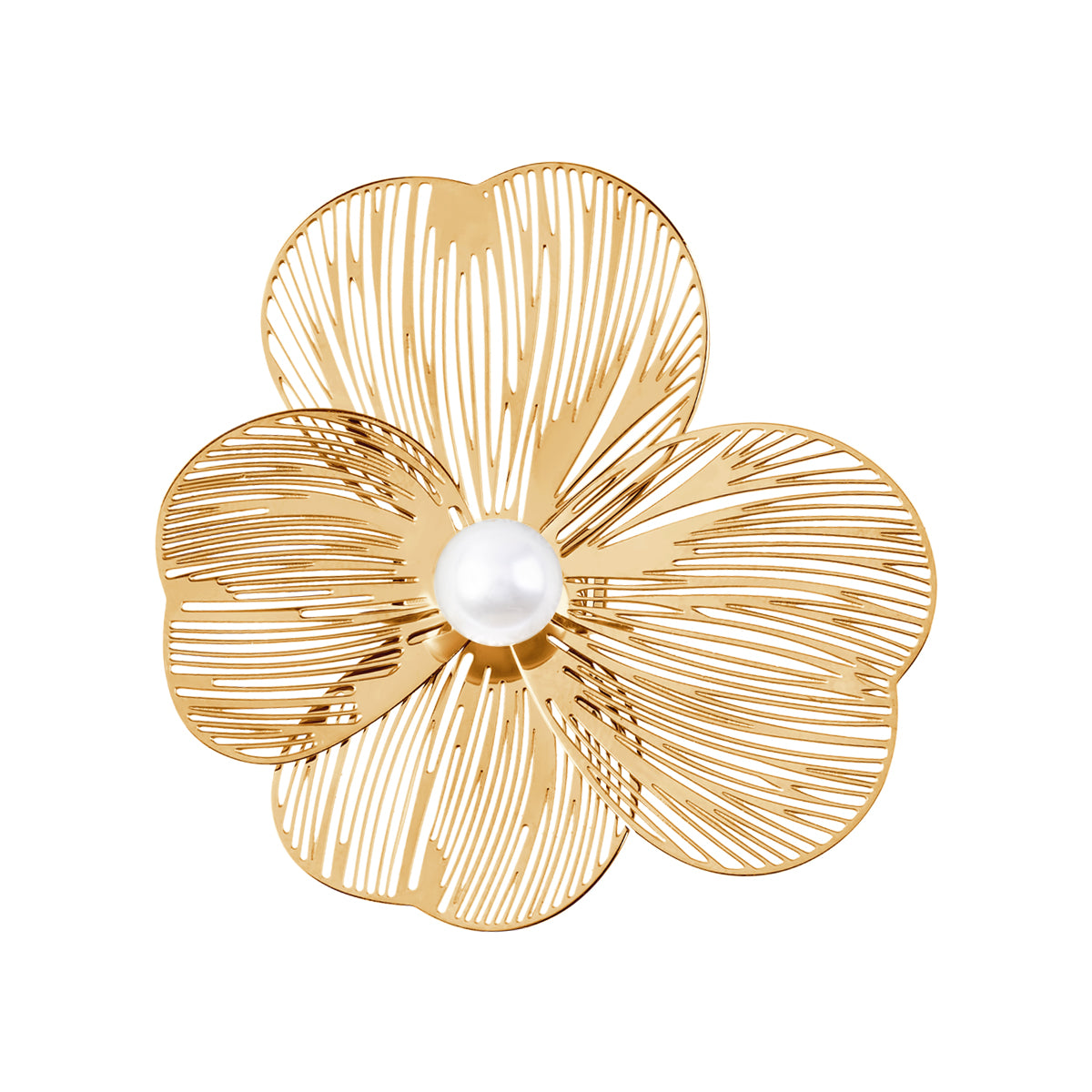 Pierścionek stalowy z imitacją pereł - kwiat - Moderno