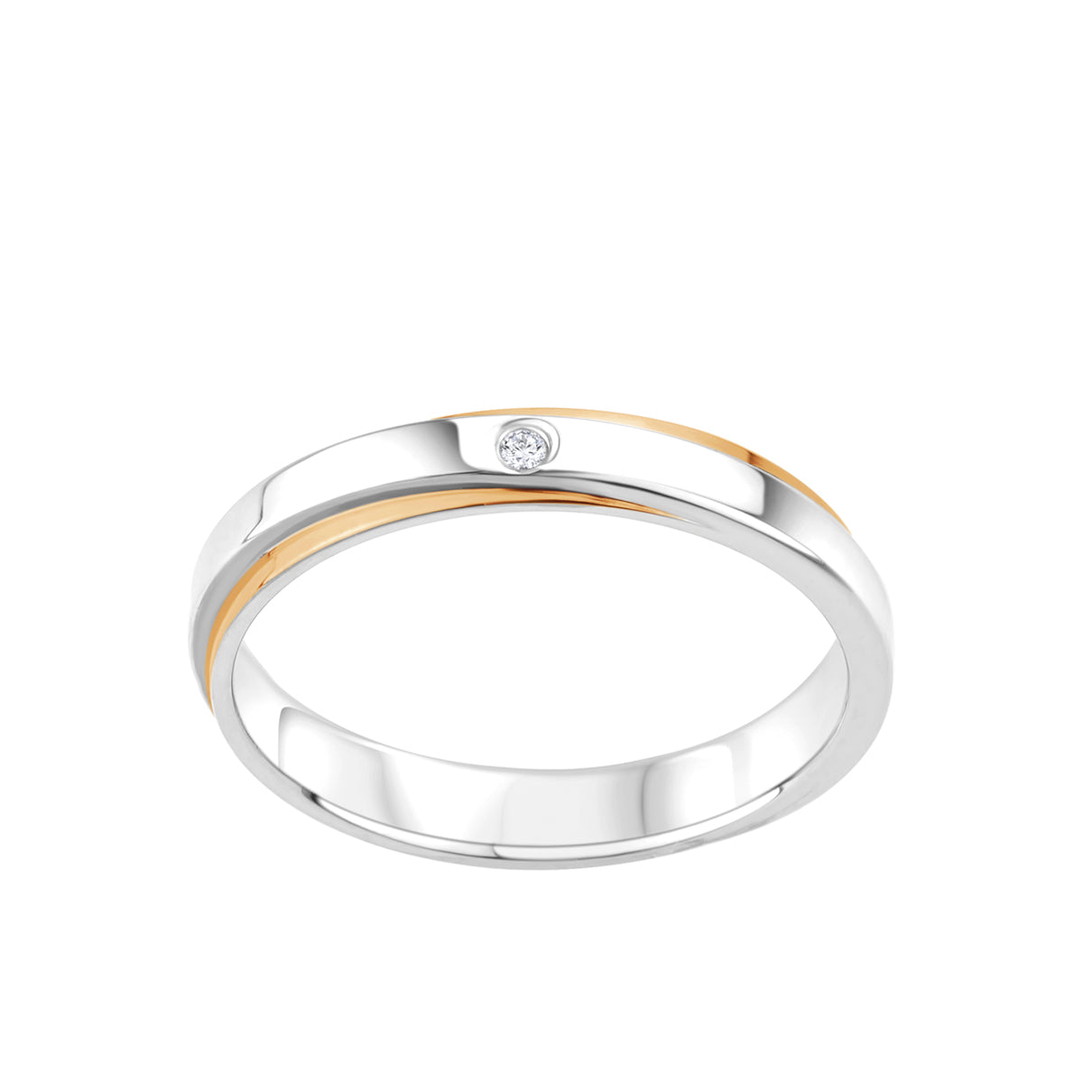 Pierścionek stalowy pozłacany z bezbarwną cyrkonią - obrączka - Moderno