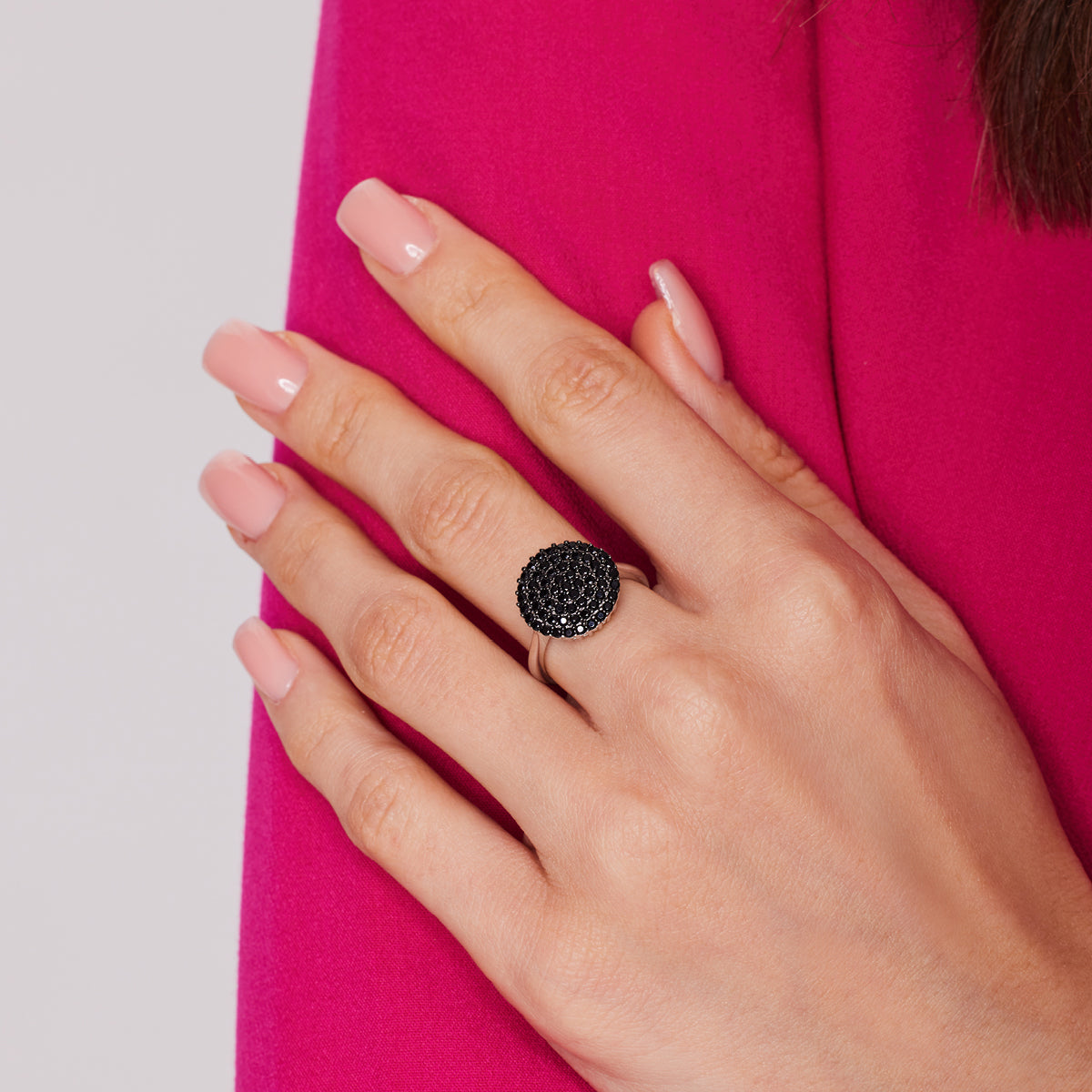 Pierścionek srebrny z czarnymi cyrkoniami - Evento