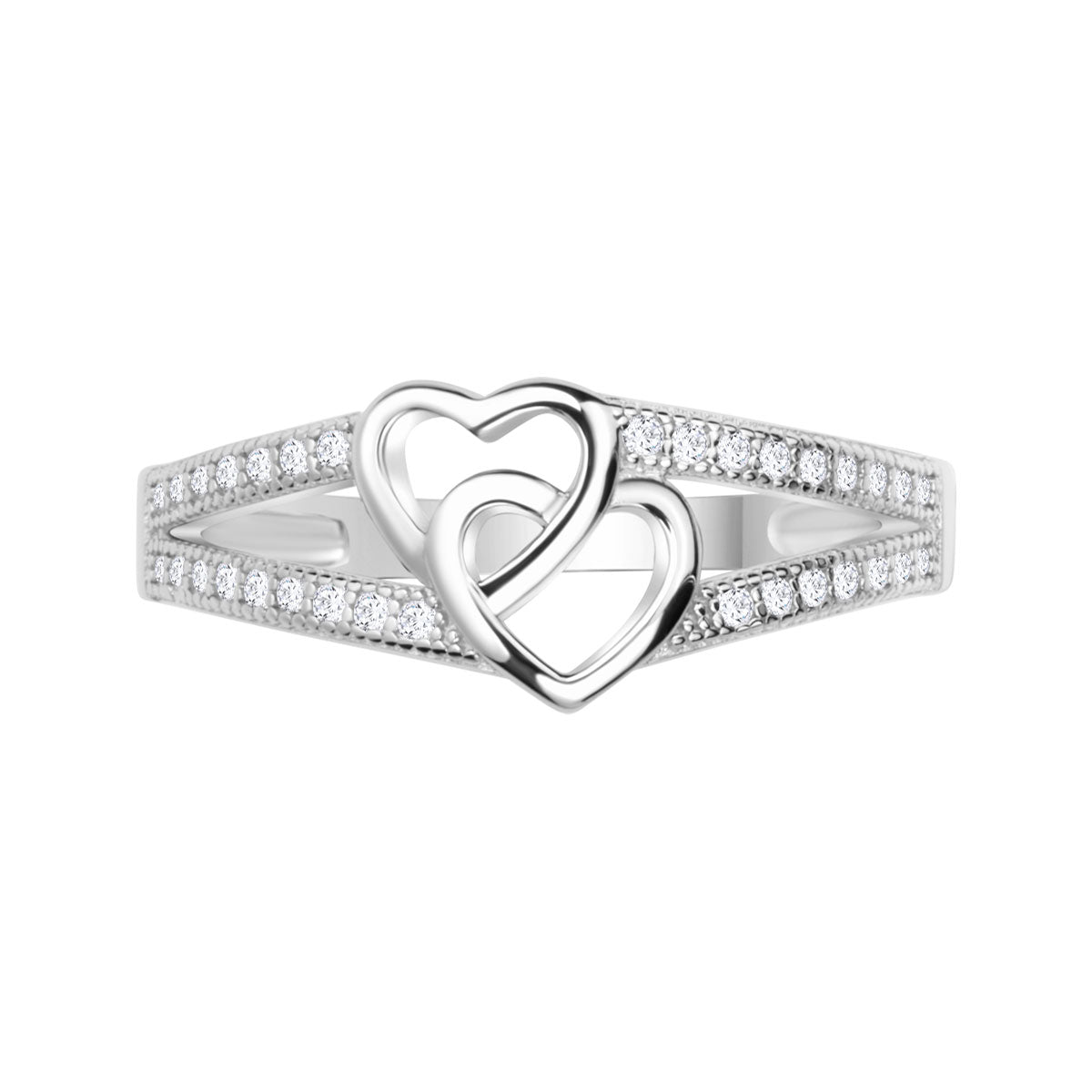 Pierścionek srebrny z cyrkoniami - serca - Symbole Miłości