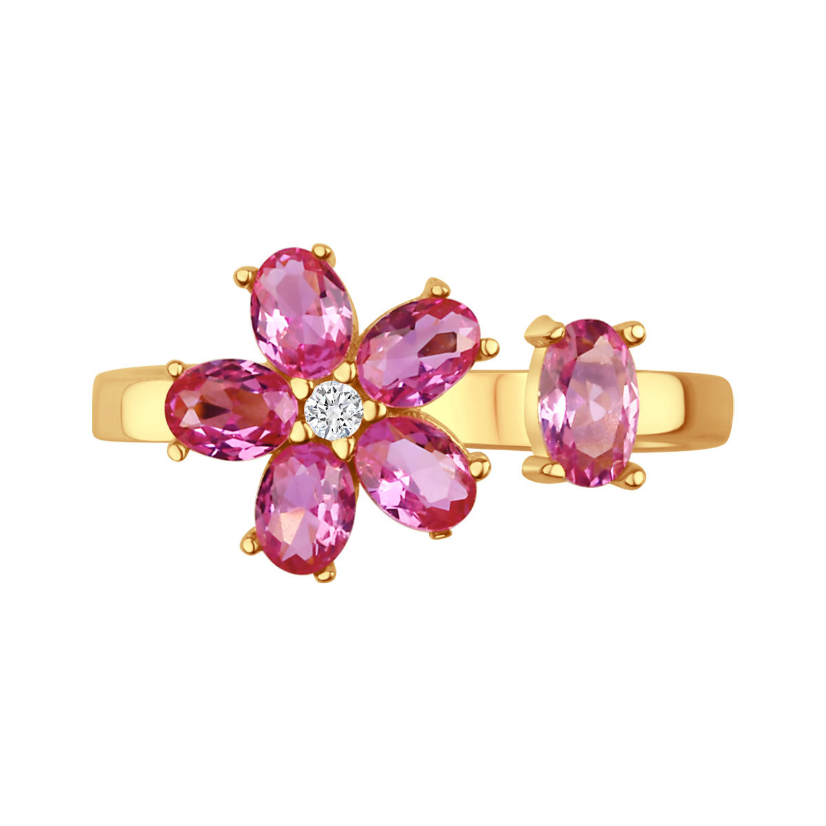 Pierścionek srebrny pozłacany z różowymi cyrkoniami - kwiat - Tajemniczy Ogród