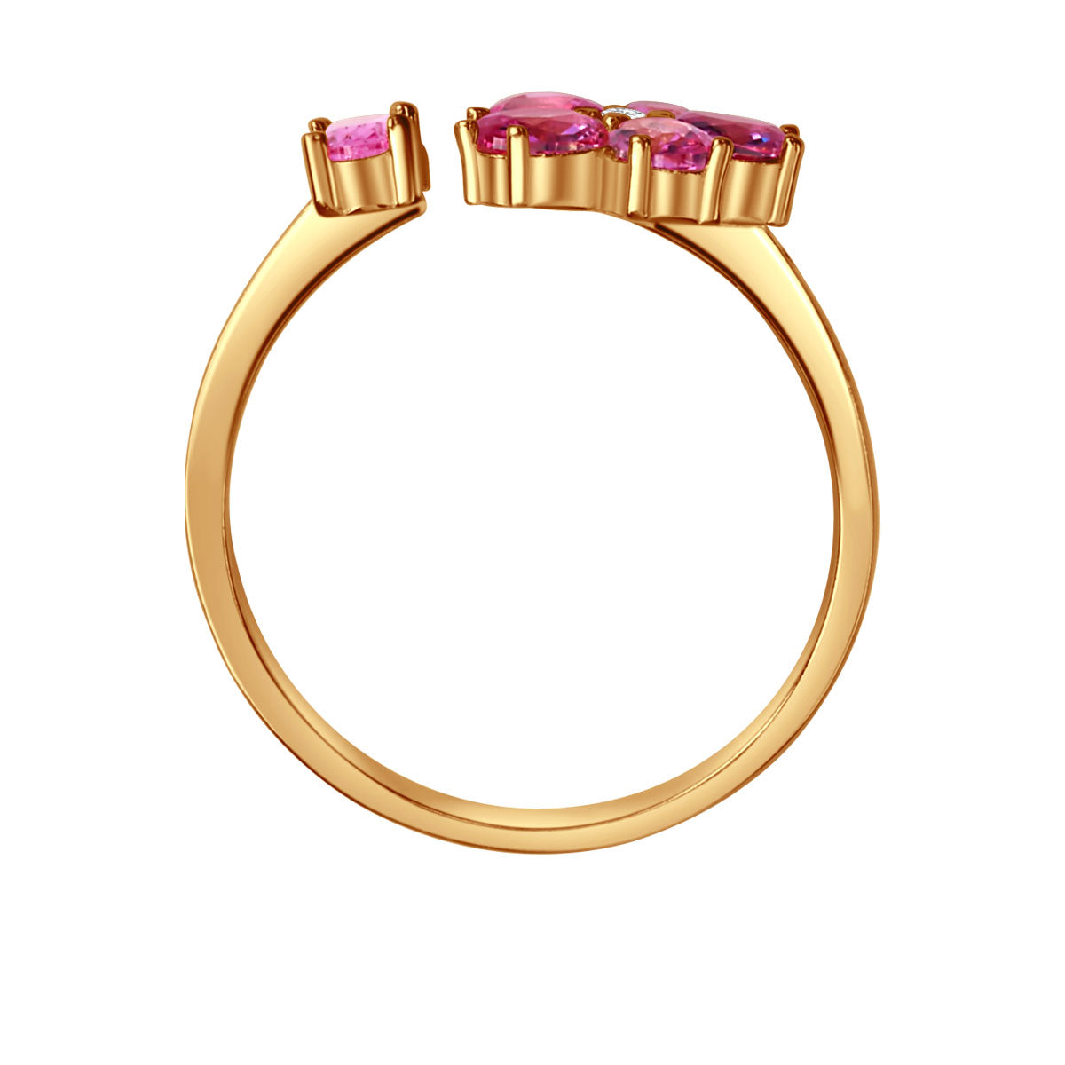 Pierścionek srebrny pozłacany z różowymi cyrkoniami - kwiat - Tajemniczy Ogród