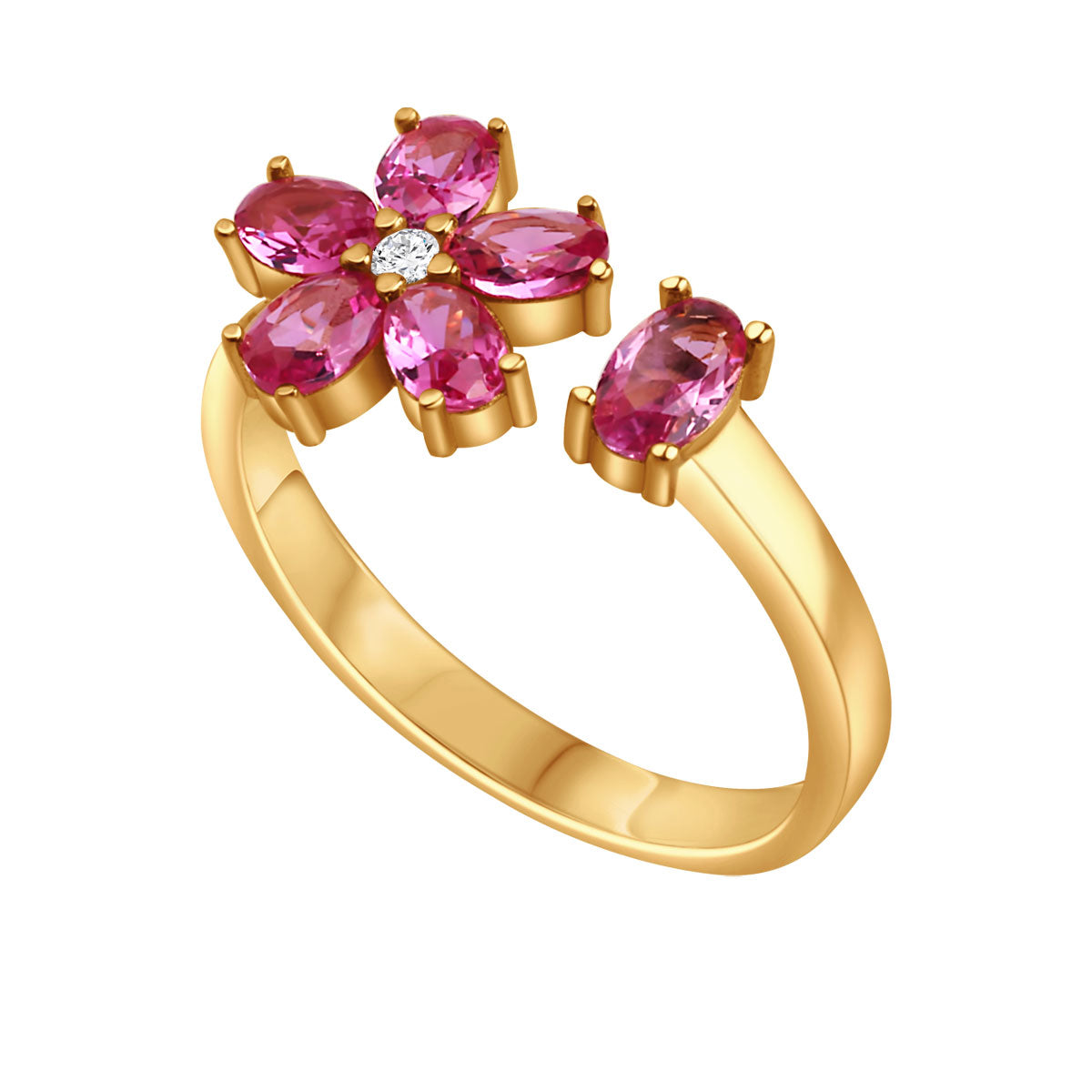 Pierścionek srebrny pozłacany z różowymi cyrkoniami - kwiat - Tajemniczy Ogród