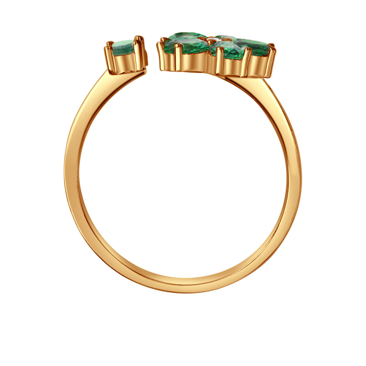 Pierścionek srebrny pozłacany z zielonymi cyrkoniami - kwiat - Tajemniczy Ogród