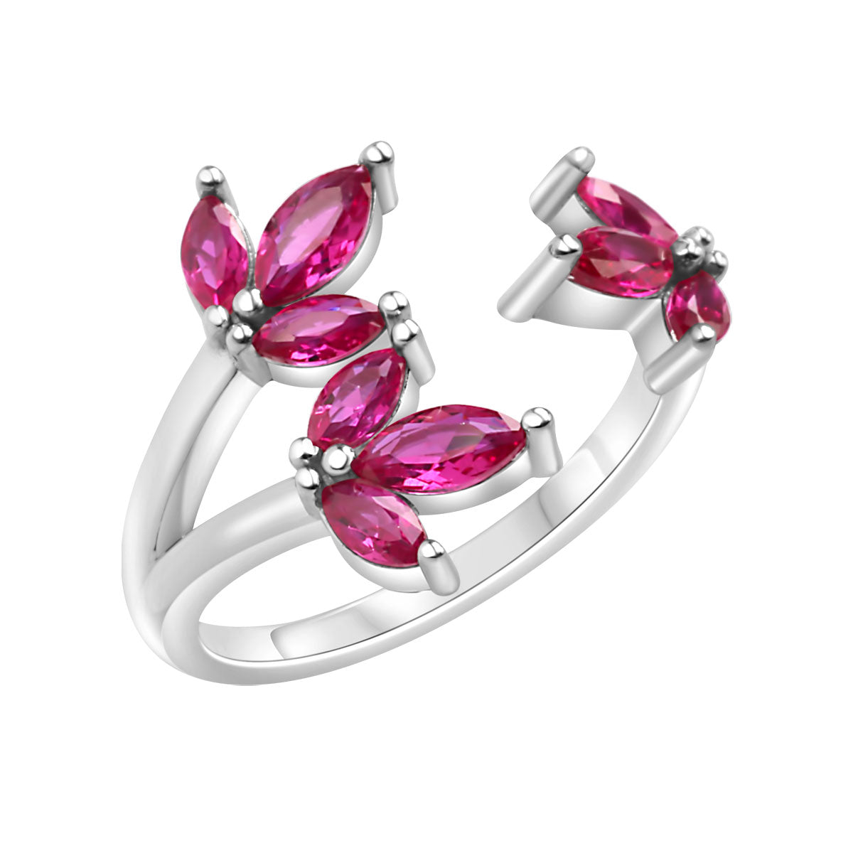 Pierścionek srebrny z różowymi cyrkoniami - Tajemniczy Ogród