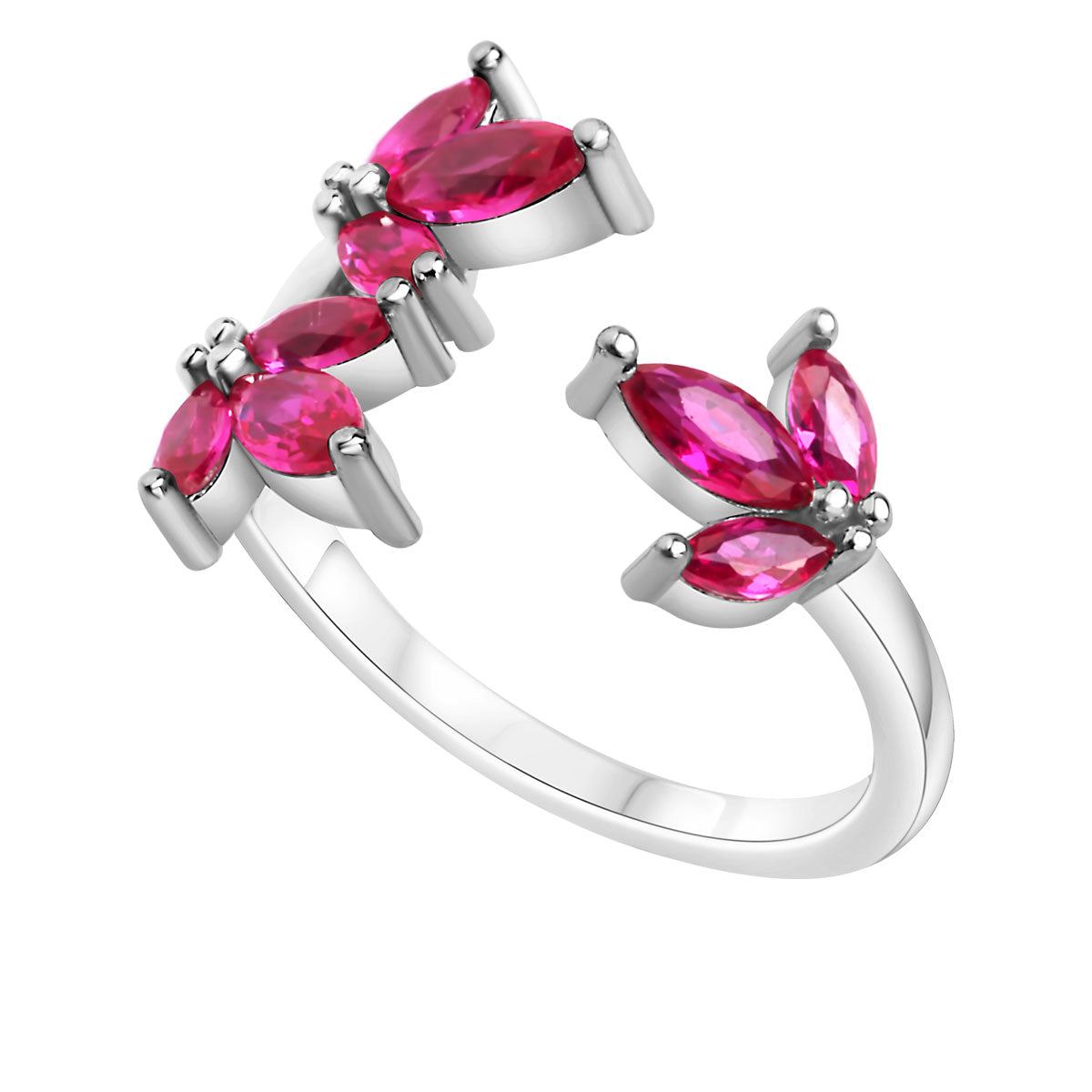 Pierścionek srebrny z różowymi cyrkoniami - Tajemniczy Ogród