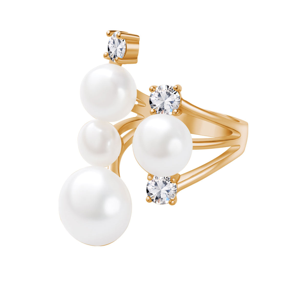 Pierścionek srebrny pozłacany z perłami i cyrkoniami