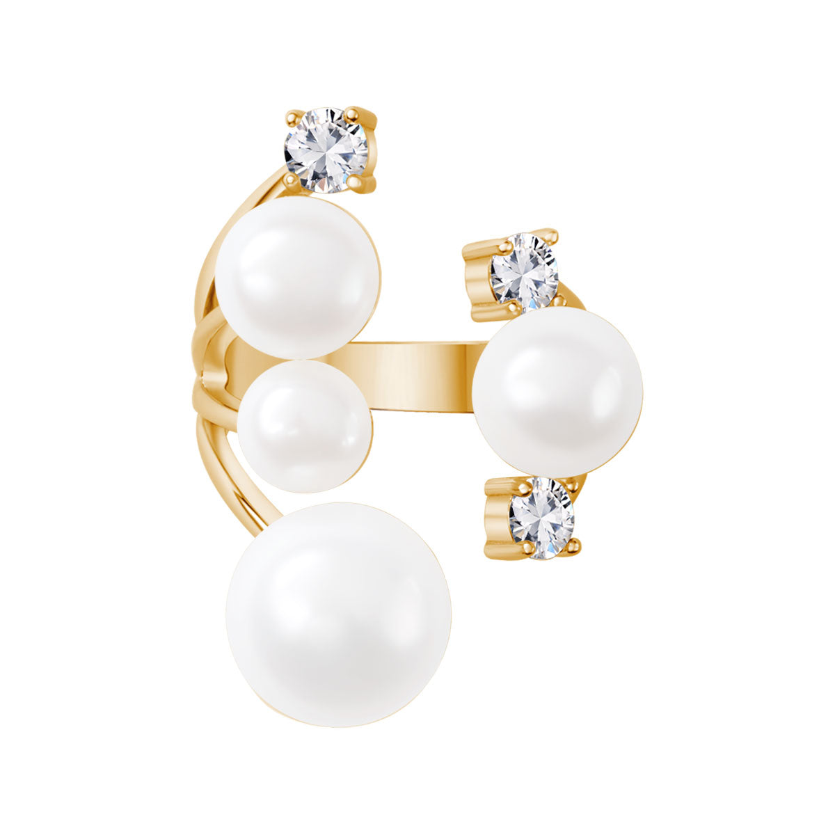 Pierścionek srebrny pozłacany z perłami i cyrkoniami