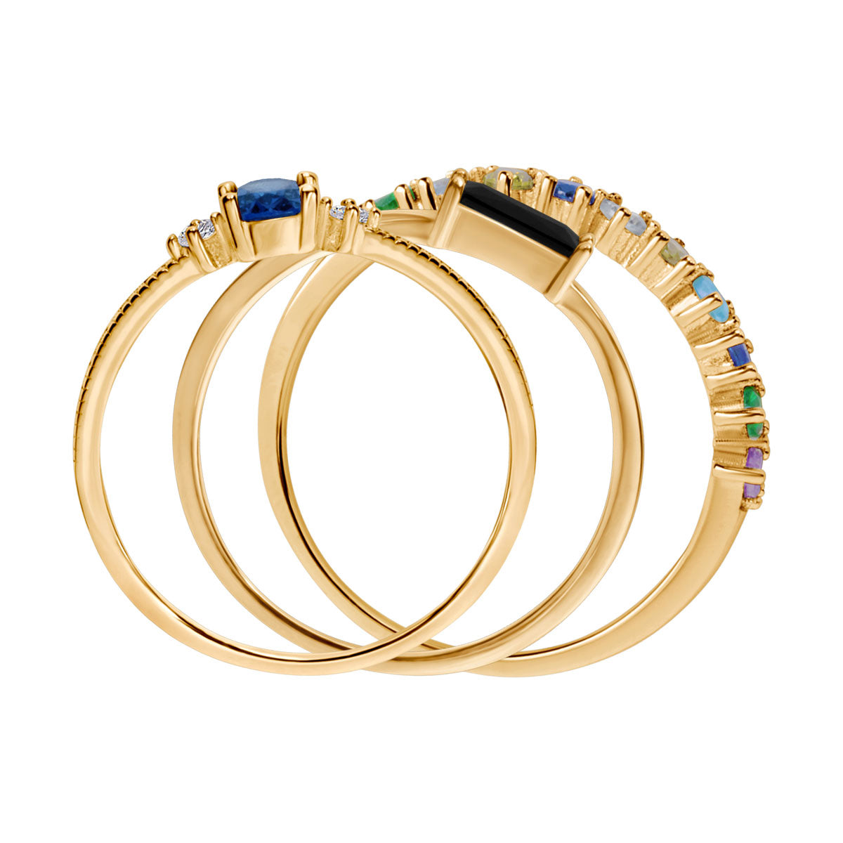 Zestaw srebrnych pozłacanych pierścionków z kolorowymi cyrkoniami