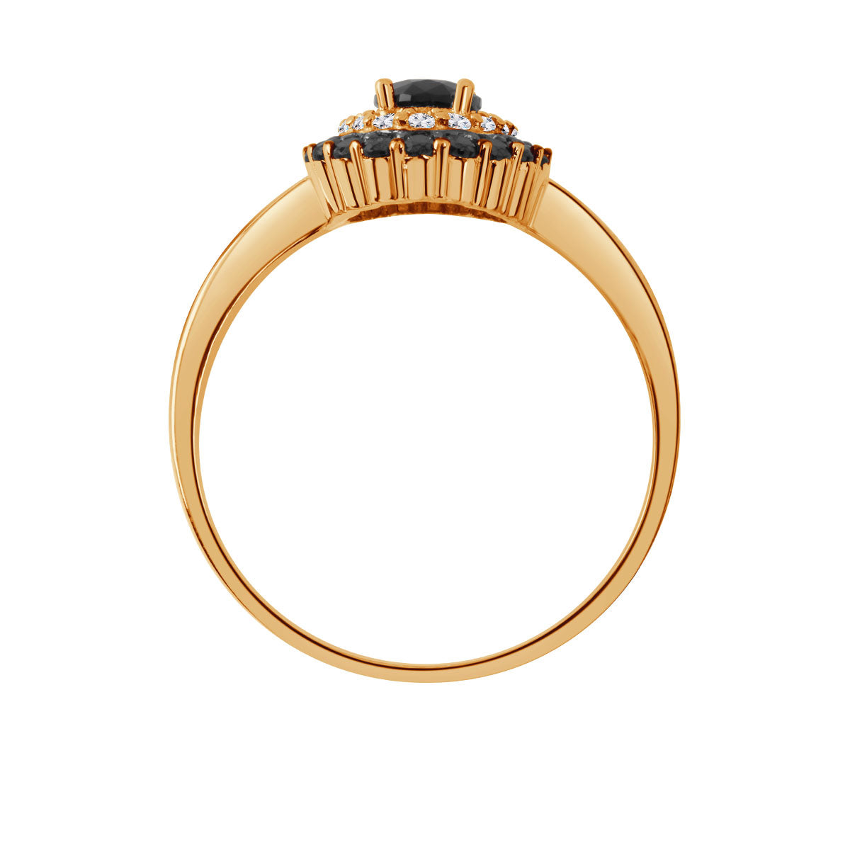 Pierścionek srebrny pozłacany z czarnymi cyrkoniami