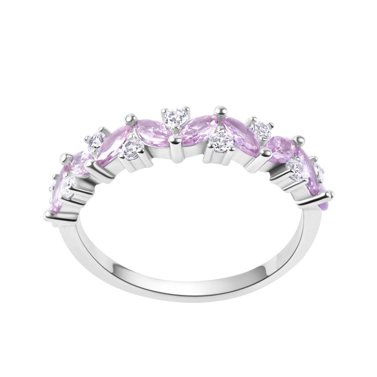 Pierścionek srebrny z różowymi cyrkoniami - Colore