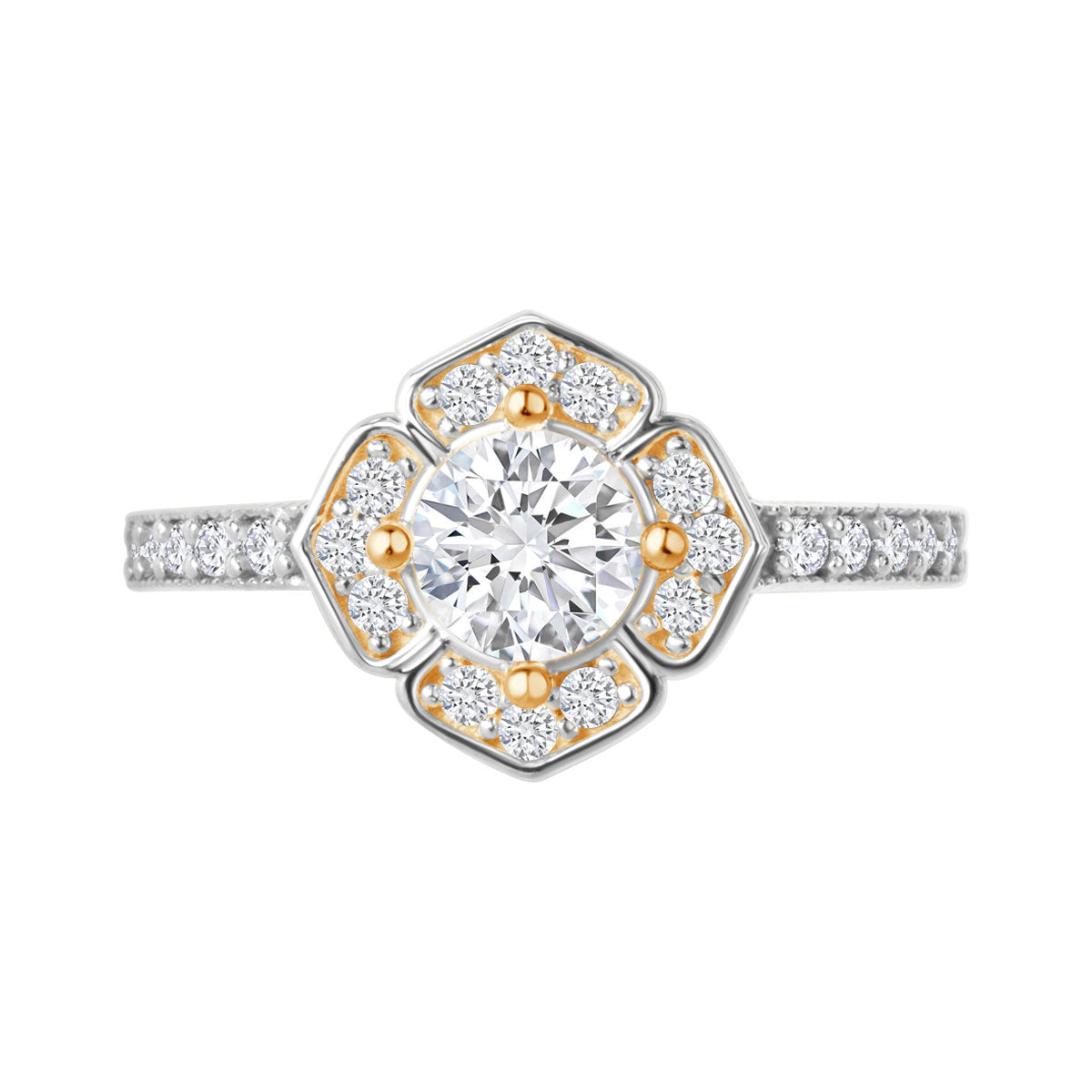 Pierścionek srebrny pozłacany z cyrkoniami - kwiat