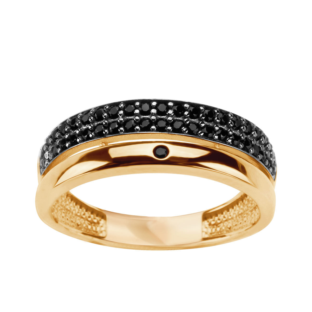 Pierścionek złoty z czarnymi cyrkoniami