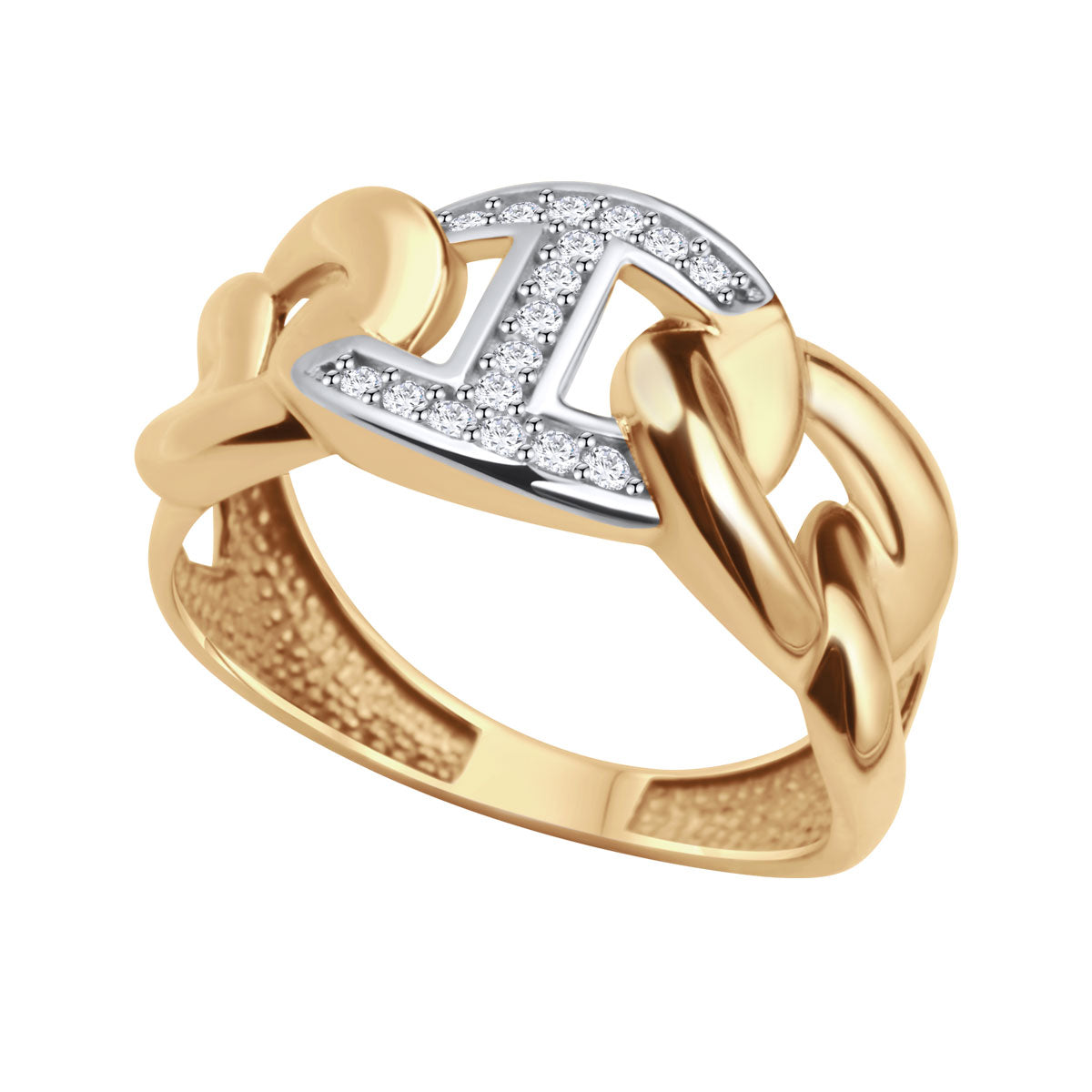 Pierścionek z dwukolorowego złota z cyrkoniami