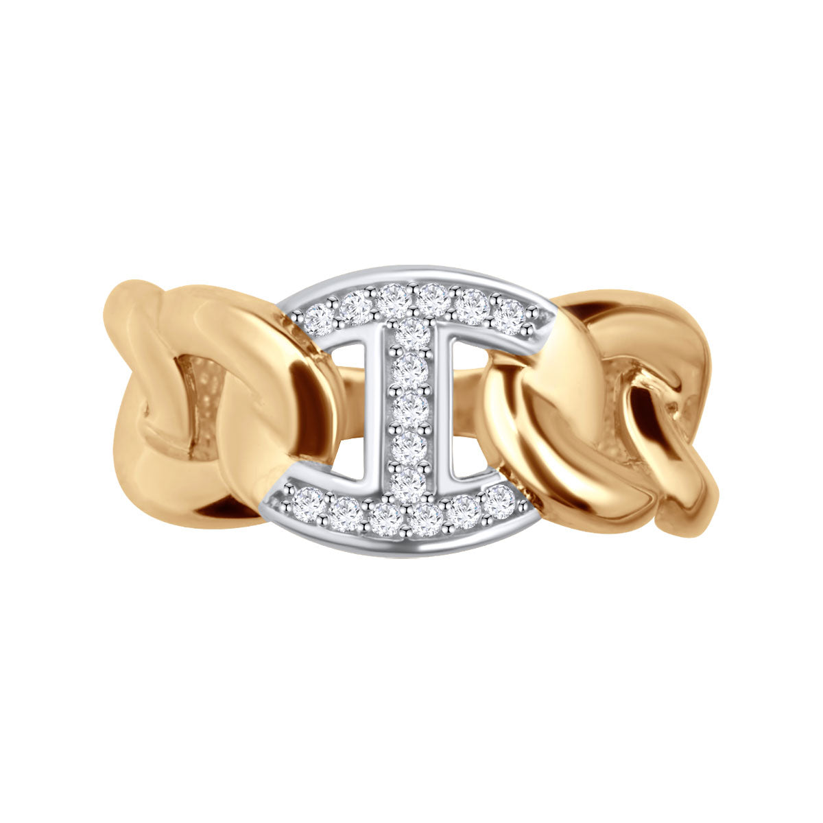 Pierścionek z dwukolorowego złota z cyrkoniami